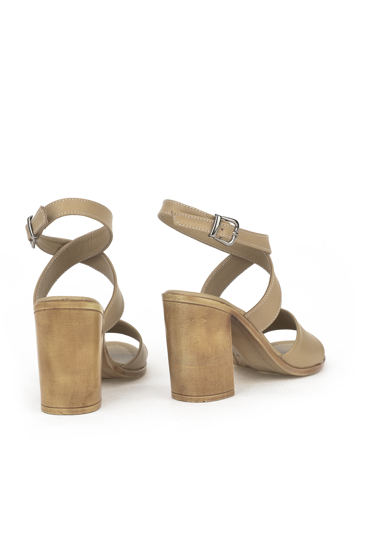 Kadın Hakiki Deri Topuklu Sandalet 1411020Z1708 Bej - Görsel 4