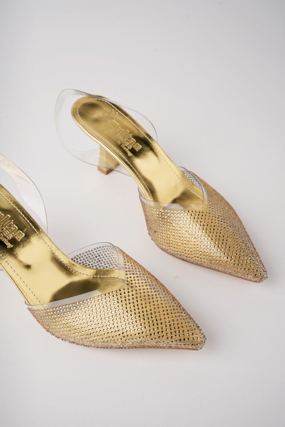 JULİET Garantili Kadın Sivri Burun Parlak Taşlı Arkası Açık Şeffaf Bantlı Topuklu Ayakkabı - Görsel 8