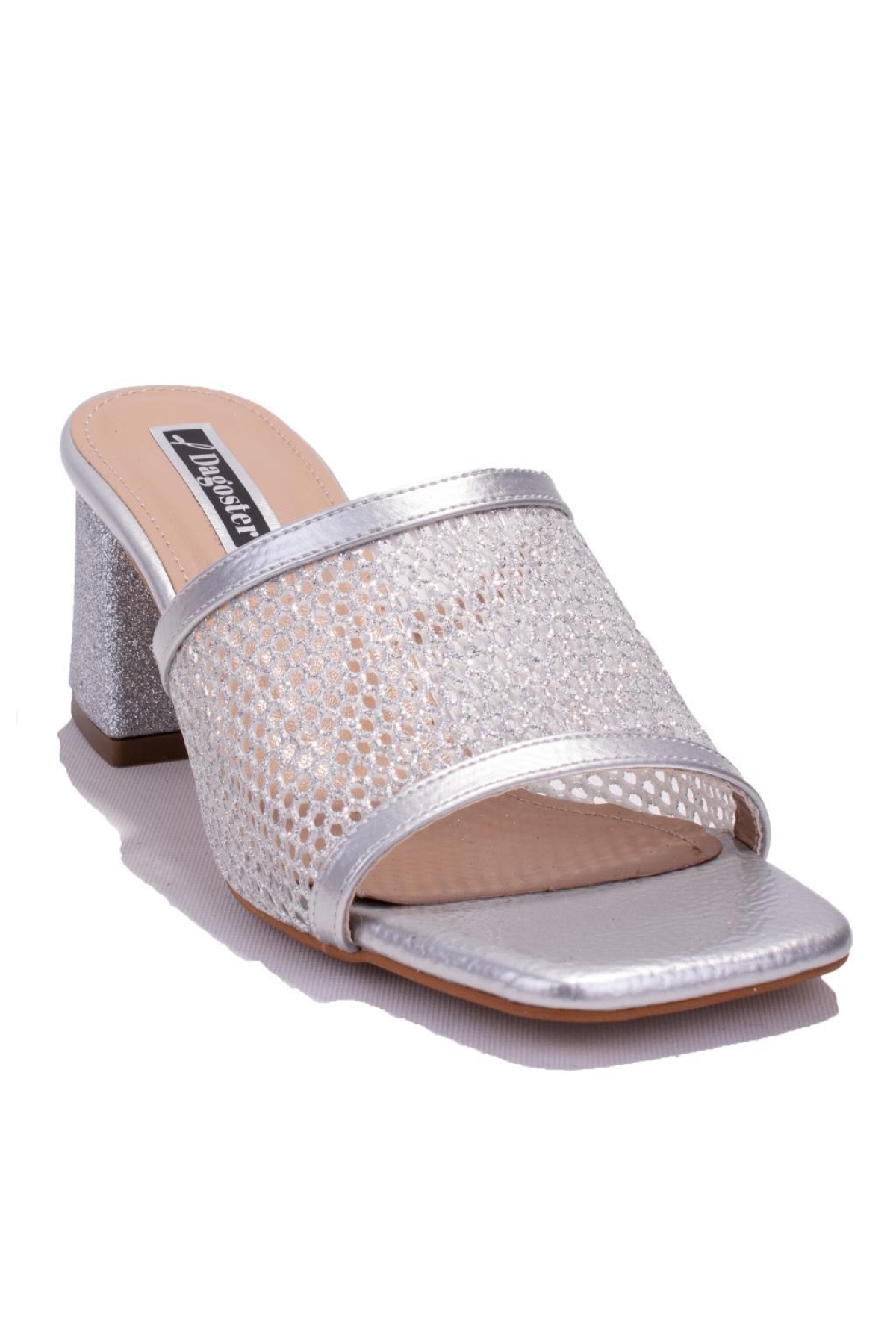DZA07-1221106 Gümüş Rugan Klasik Topuklu Kadın Terlik - Görsel 2
