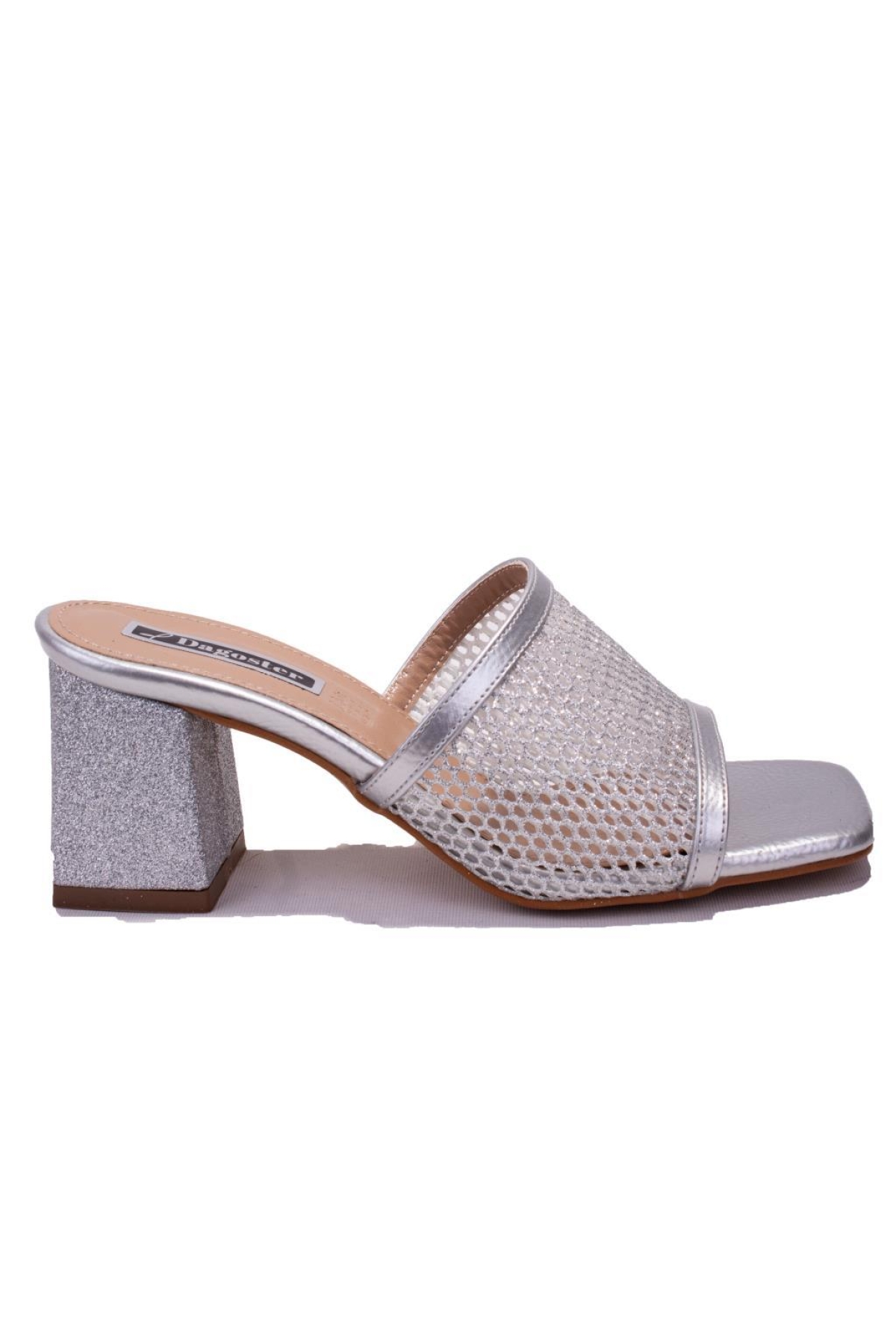DZA07-1221106 Gümüş Rugan Klasik Topuklu Kadın Terlik - Görsel 3