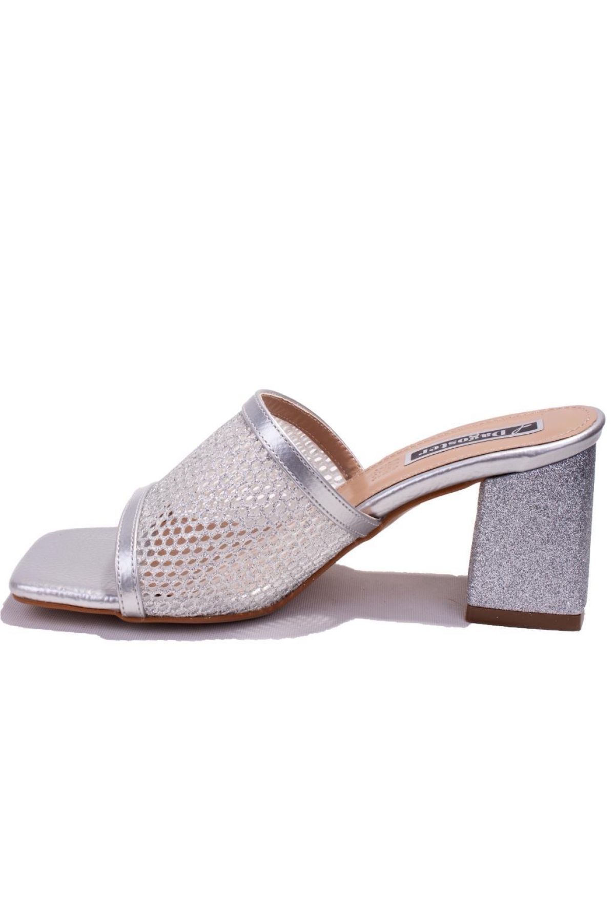 DZA07-1221106 Gümüş Rugan Klasik Topuklu Kadın Terlik - Görsel 4