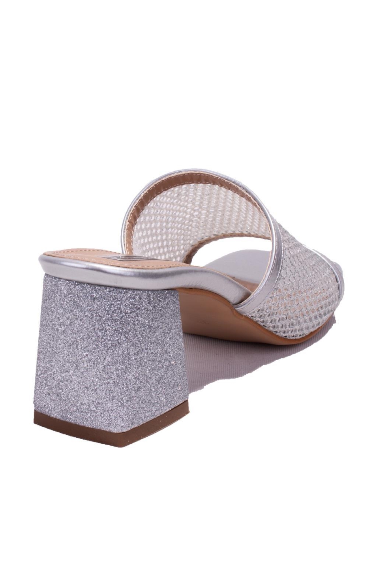 DZA07-1221106 Gümüş Rugan Klasik Topuklu Kadın Terlik - Görsel 5