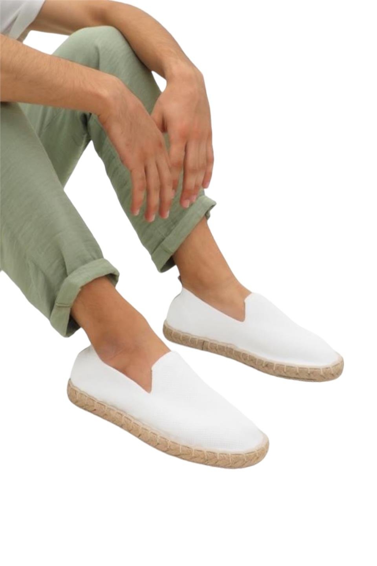 Unisex El Yapımı Triko Espadril BEYAZ - Görsel 2