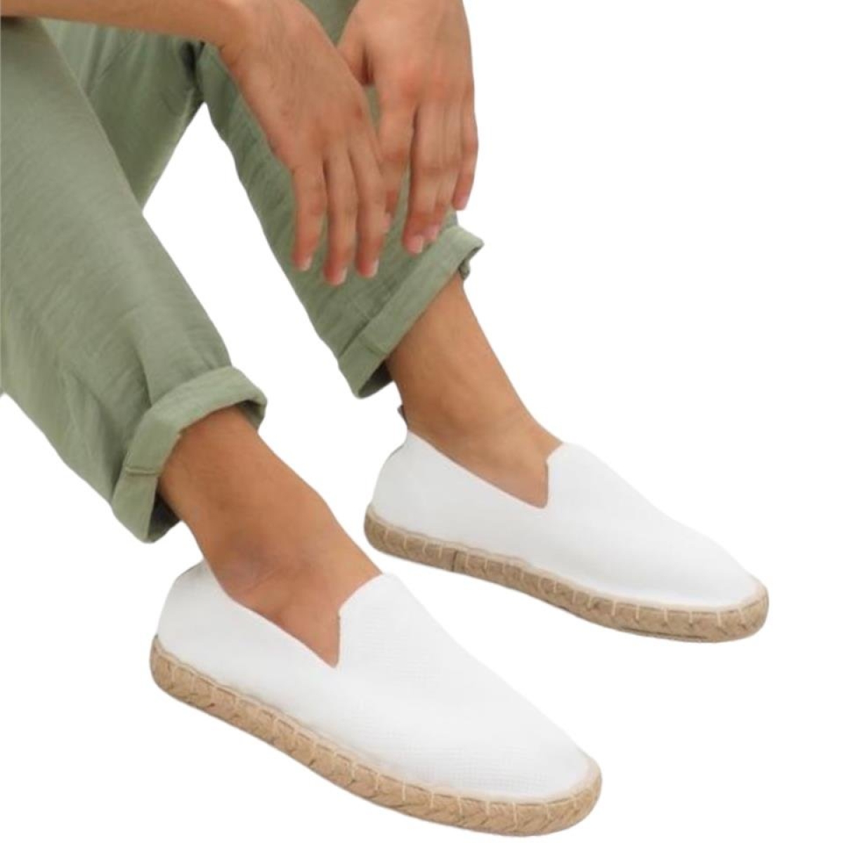 Unisex El Yapımı Triko Espadril BEYAZ - Görsel 8