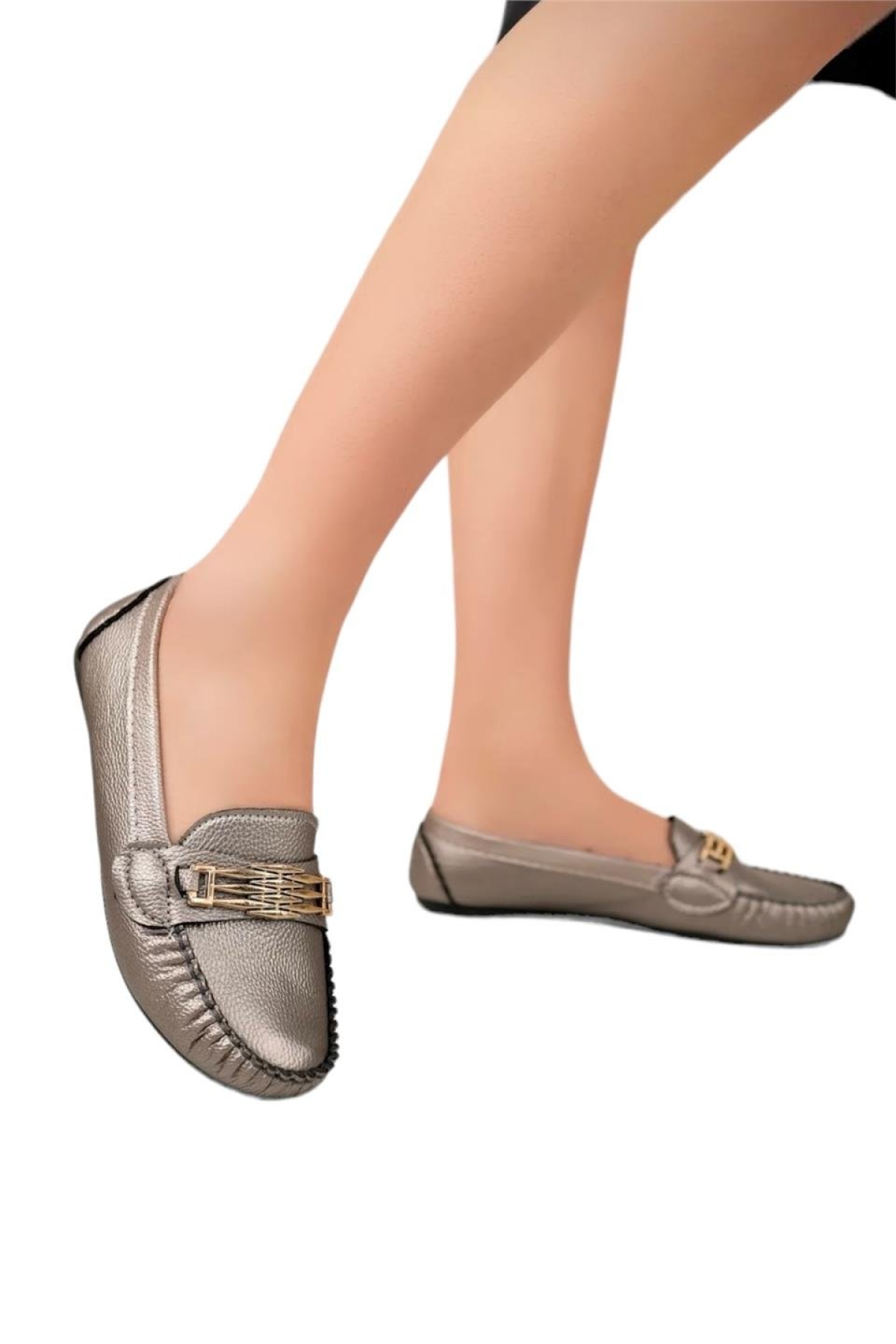 Kadın Hafif Taban Günlük Rahat Babet PLATİN - Görsel 2