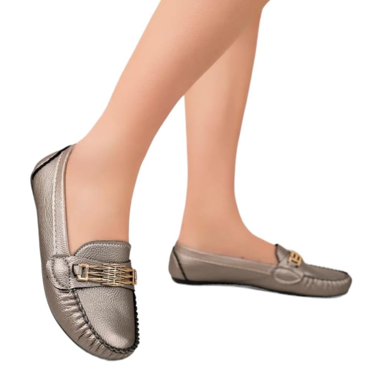 Kadın Hafif Taban Günlük Rahat Babet PLATİN - Görsel 10