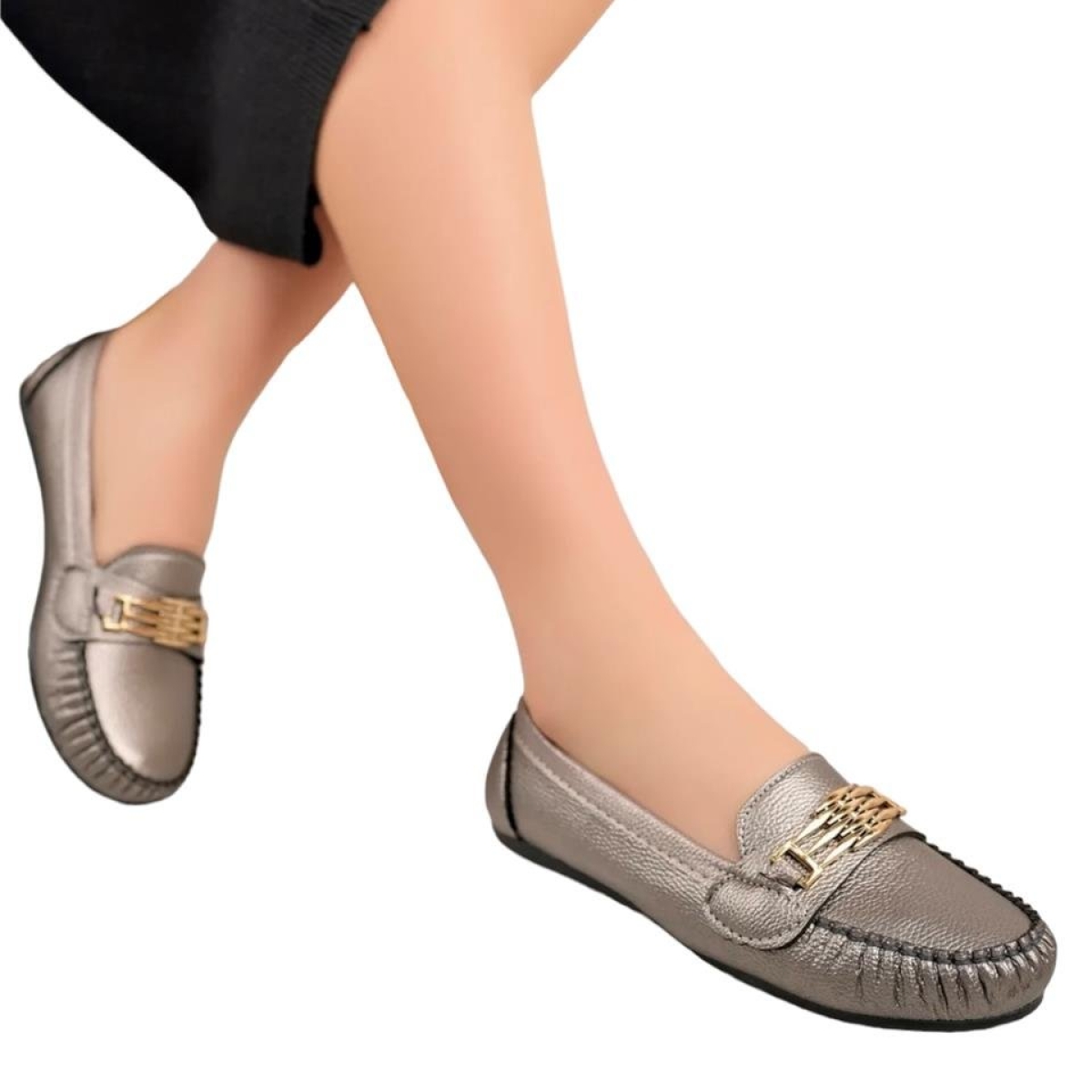 Kadın Hafif Taban Günlük Rahat Babet PLATİN - Görsel 11