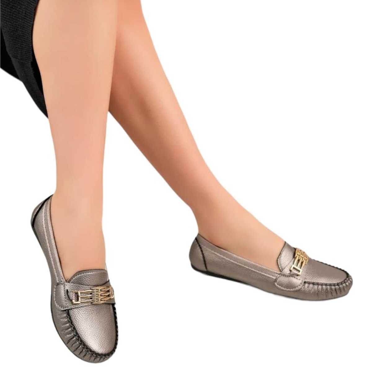 Kadın Hafif Taban Günlük Rahat Babet PLATİN - Görsel 3