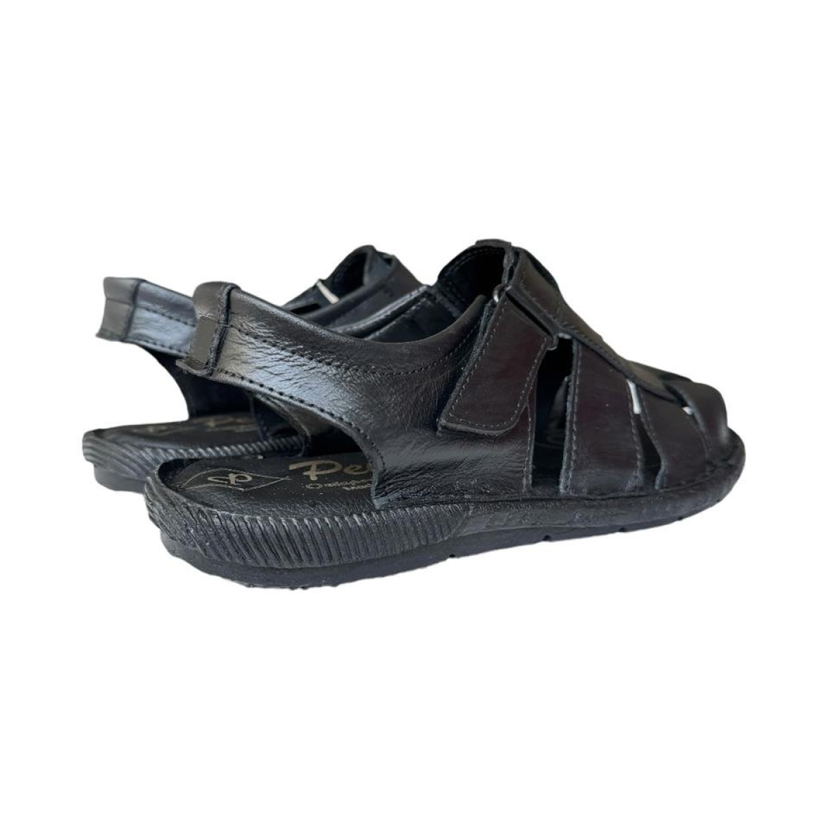 Erkek Hakiki Deri Cırtlı Sandalet SİYAH - Görsel 8