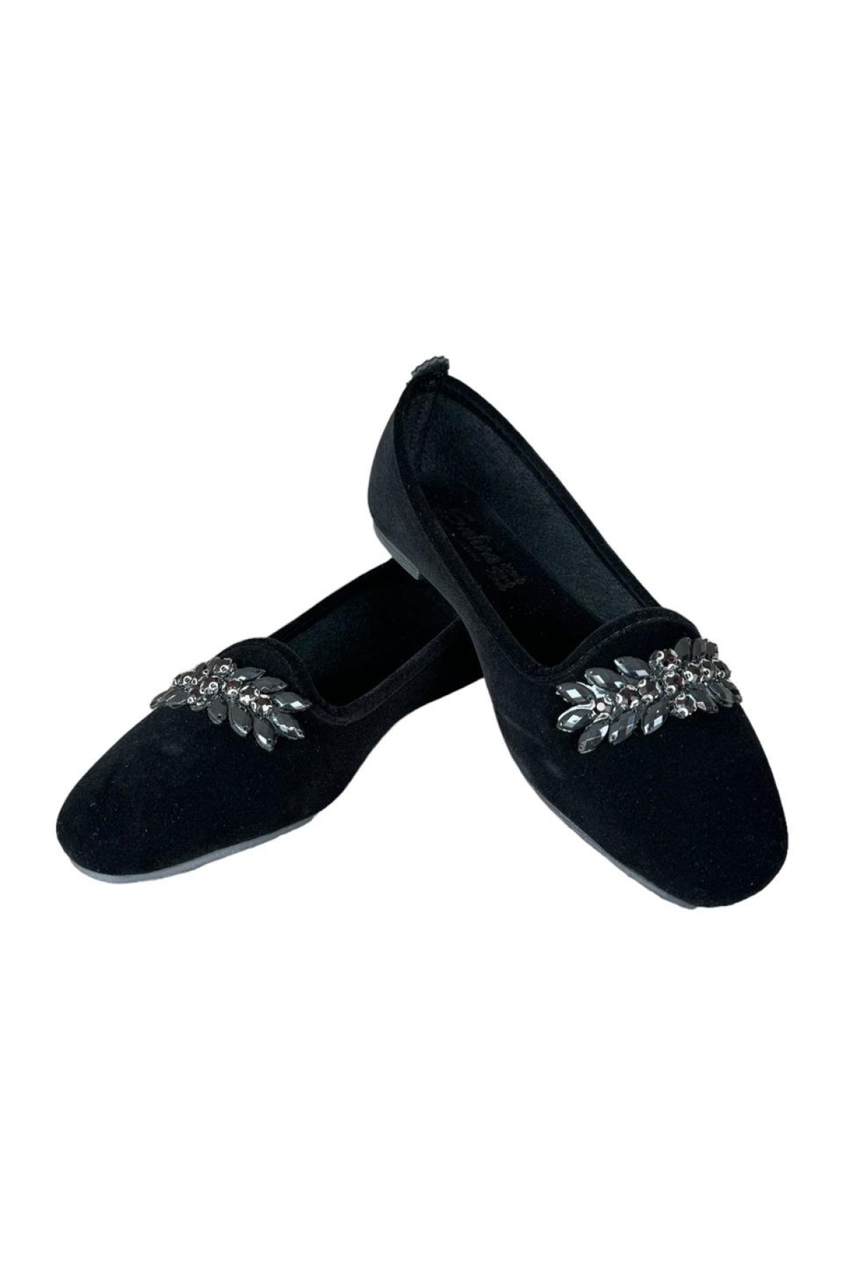 Kadın Taşlı Tokalı Süet Babet SİYAH - FÜME - Görsel 3