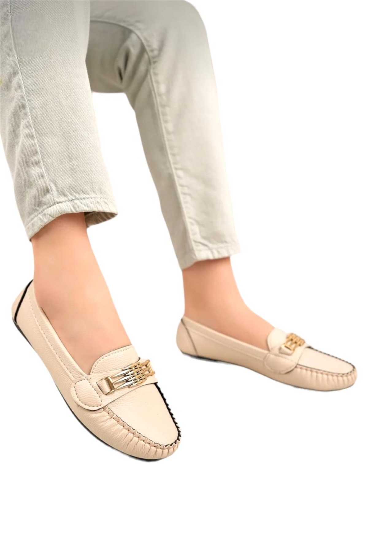 Kadın Hafif Taban Günlük Rahat Babet KREM - Görsel 2