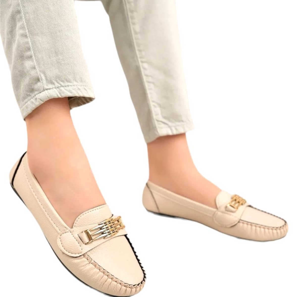 Kadın Hafif Taban Günlük Rahat Babet KREM - Görsel 9