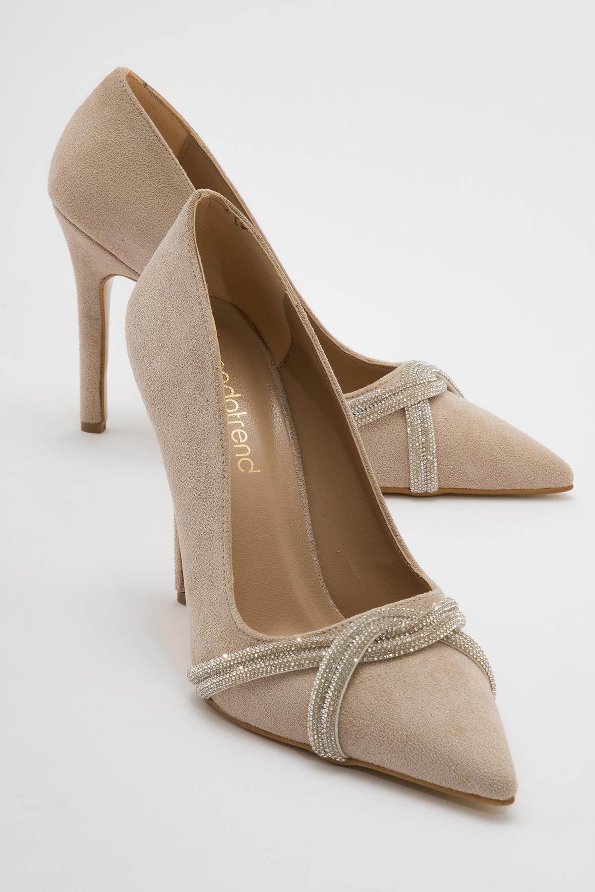 Kadın Çapraz Taşlı Topuklu Ayakkabı TEN SÜET - Görsel 2