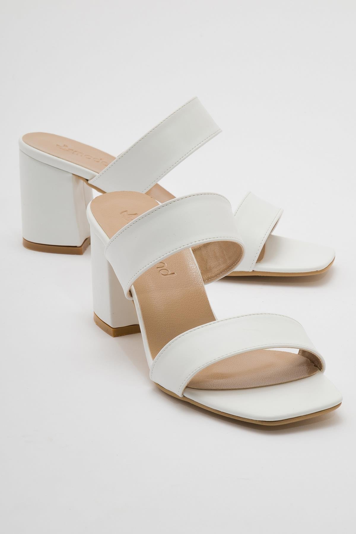 2 Bantlı Kadın Topuklu Terlik BEYAZ CİLT - Görsel 2