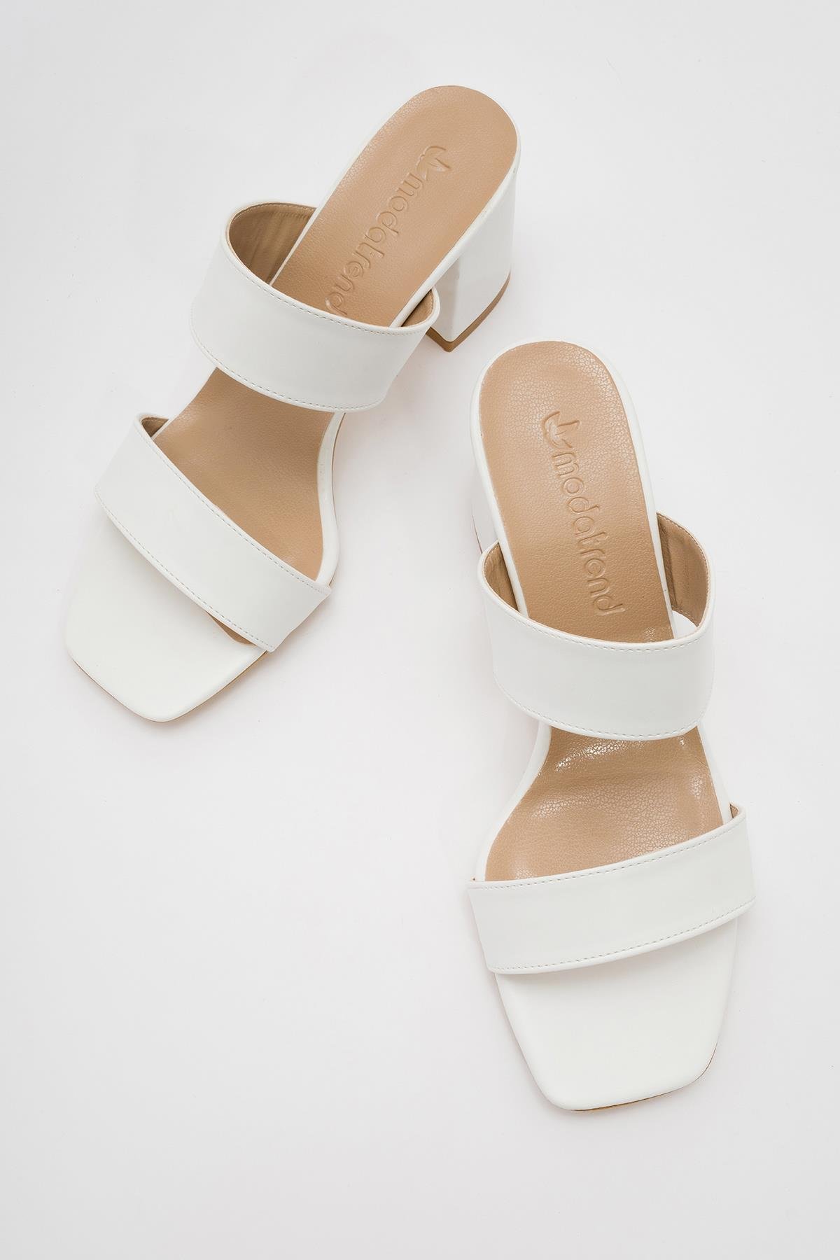 2 Bantlı Kadın Topuklu Terlik BEYAZ CİLT - Görsel 6