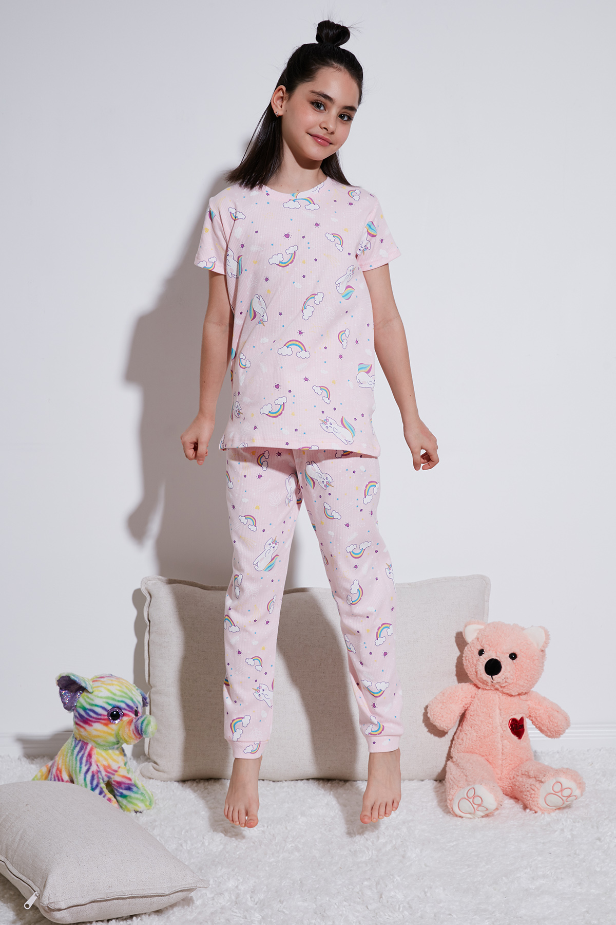 Kız Çocuk Pijama Takımı 6651002 PEMBE-BEYAZ