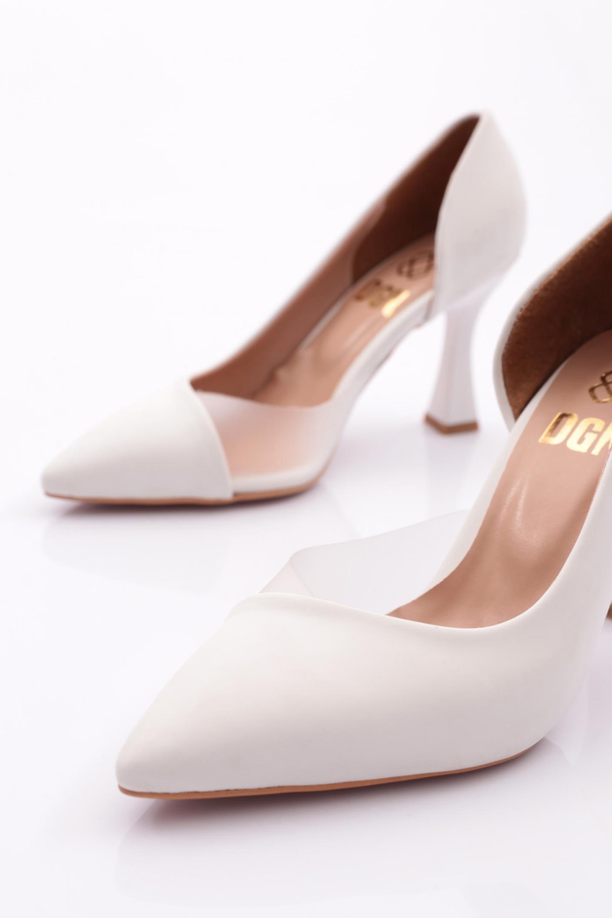 0653 Kadin Sivri Burun Parmak Dekolteli Yani Transparan Uzun Topuklu Ayakkabi - Görsel 5