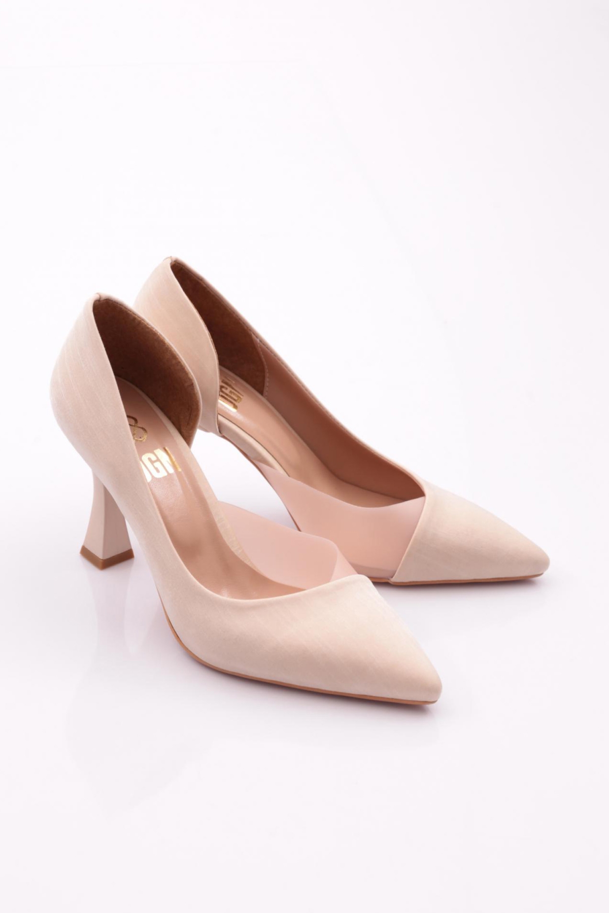 0653 Kadin Sivri Burun Parmak Dekolteli Yani Transparan Uzun Topuklu Ayakkabi - Görsel 3