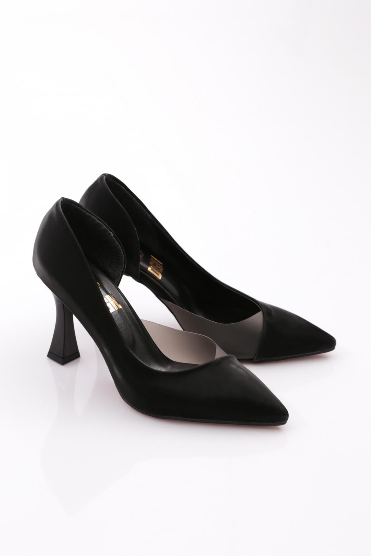 0653 Kadin Sivri Burun Parmak Dekolteli Yani Transparan Uzun Topuklu Ayakkabi - Görsel 3