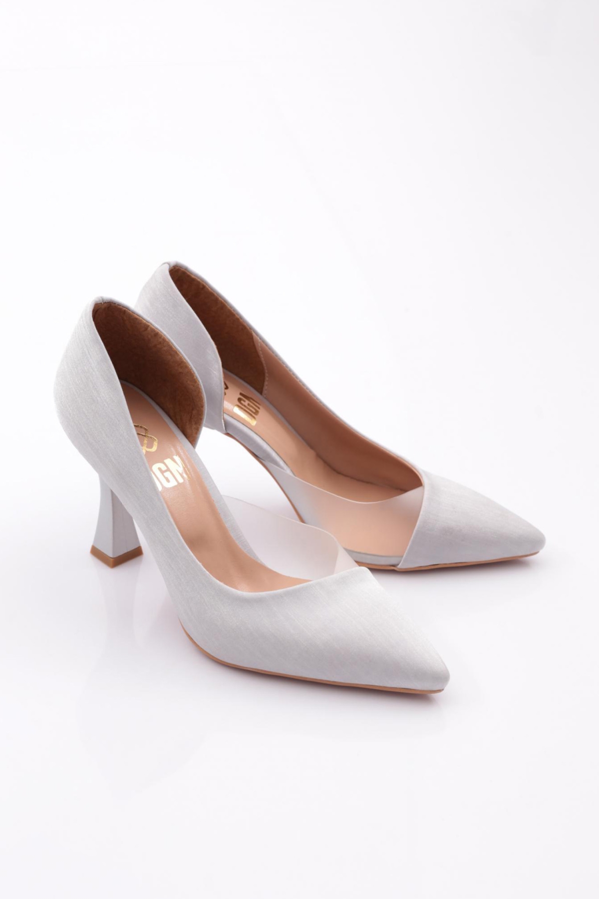 0653 Kadin Sivri Burun Parmak Dekolteli Yani Transparan Uzun Topuklu Ayakkabi - Görsel 3