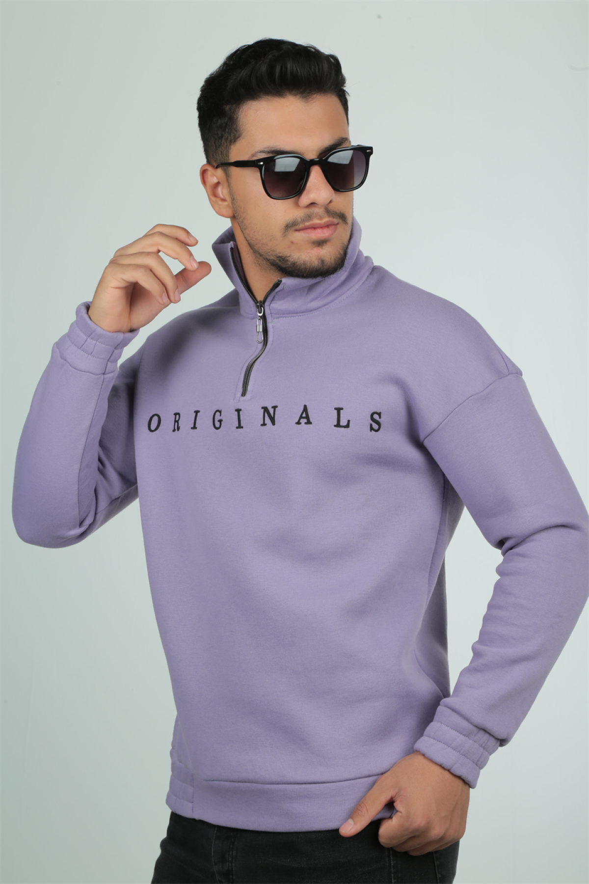 Originals Nakış Detaylı Fermuarlı Oversize Sweatshirt- Lila- 2325