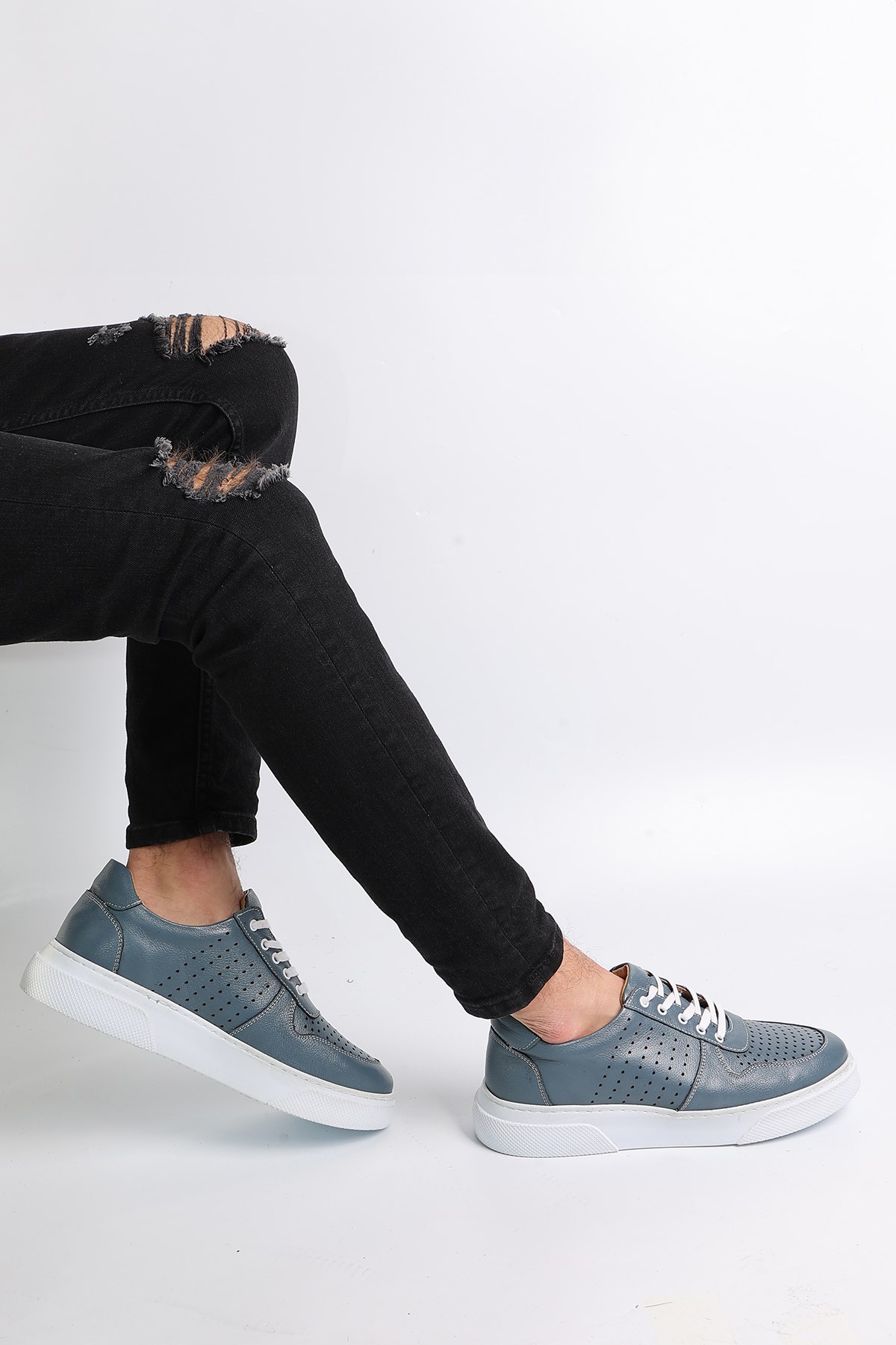 Profly Erkek Hakiki Deri Kalın Taban Ortopedik Günlük Rahat Kullanım Sneaker Ayakkabı PROFLY-1320 - Görsel 4