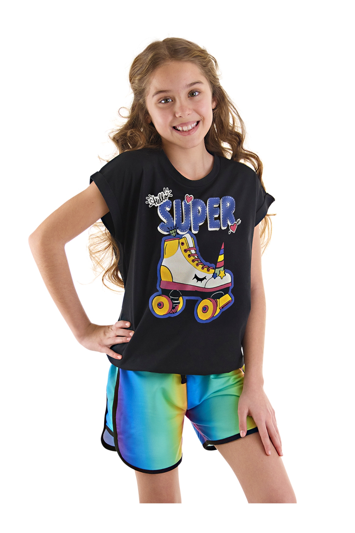 Unicorn Paten Kız Çocuk T-shirt Şort Takım