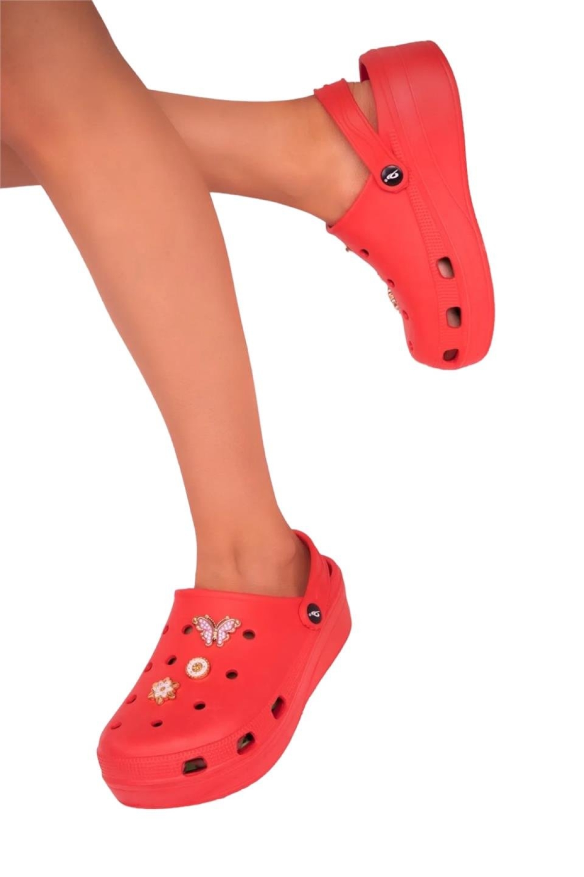 Yüksek Taban Aksesuarlı Kadın Sandalet KIRMIZI - Görsel 4