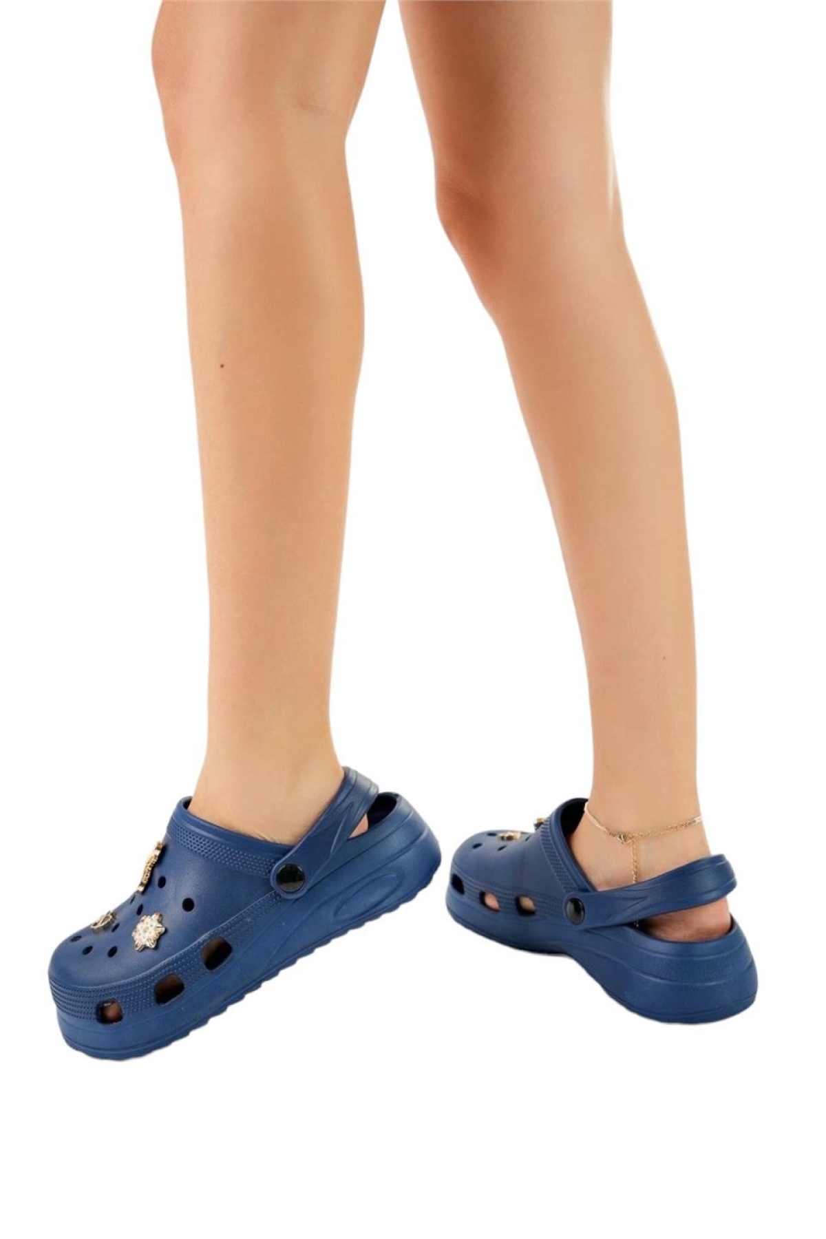 Yüksek Taban Aksesuarlı Kadın Sandalet LACİVERT - Görsel 4
