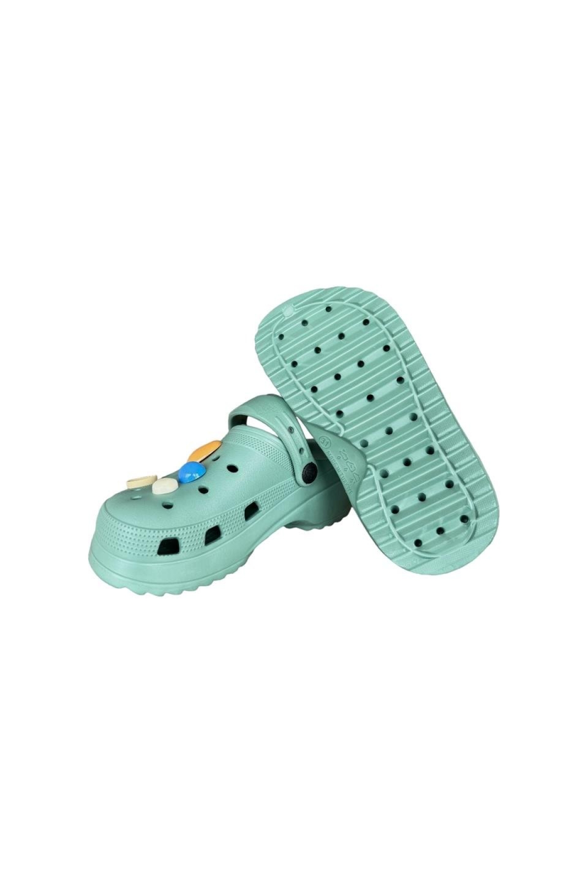 Kız Çocuk Yüksek Taban Taşlı Sandalet SU YEŞİLİ - Görsel 4