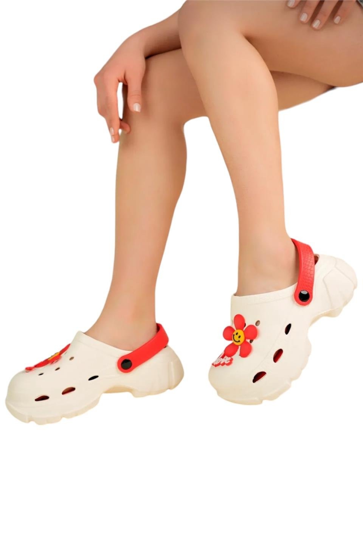 Yüksek Rahat Taban Kadın Sandalet KREM-PUDRA - Görsel 3