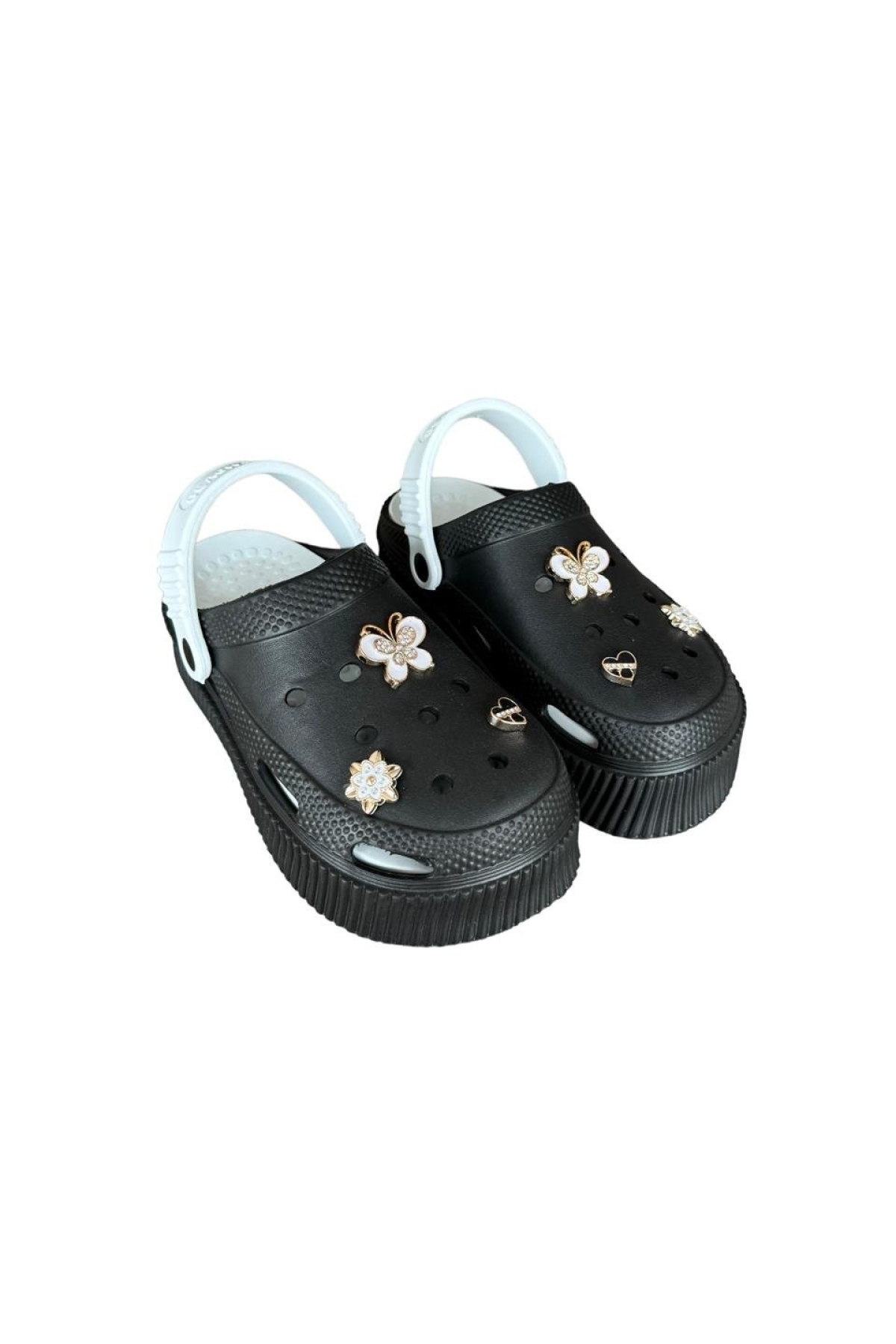 Yüksek Taban Taşlı Kadın Sandalet SİYAH - BEYAZ - Görsel 3