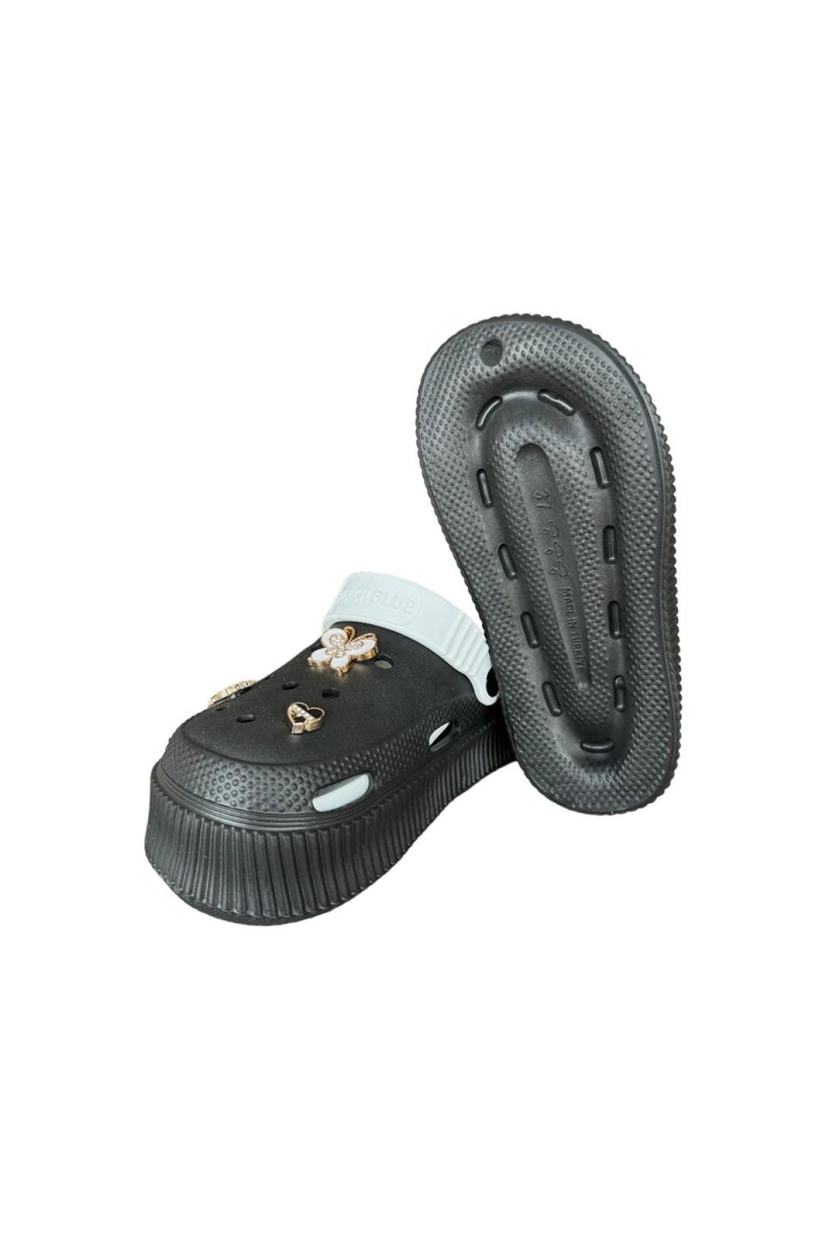 Yüksek Taban Taşlı Kadın Sandalet SİYAH - BEYAZ - Görsel 4