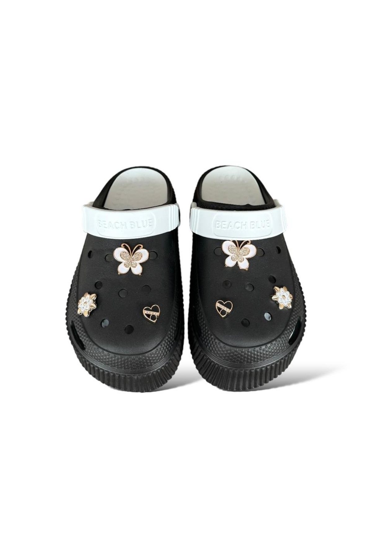 Yüksek Taban Taşlı Kadın Sandalet SİYAH - BEYAZ - Görsel 5