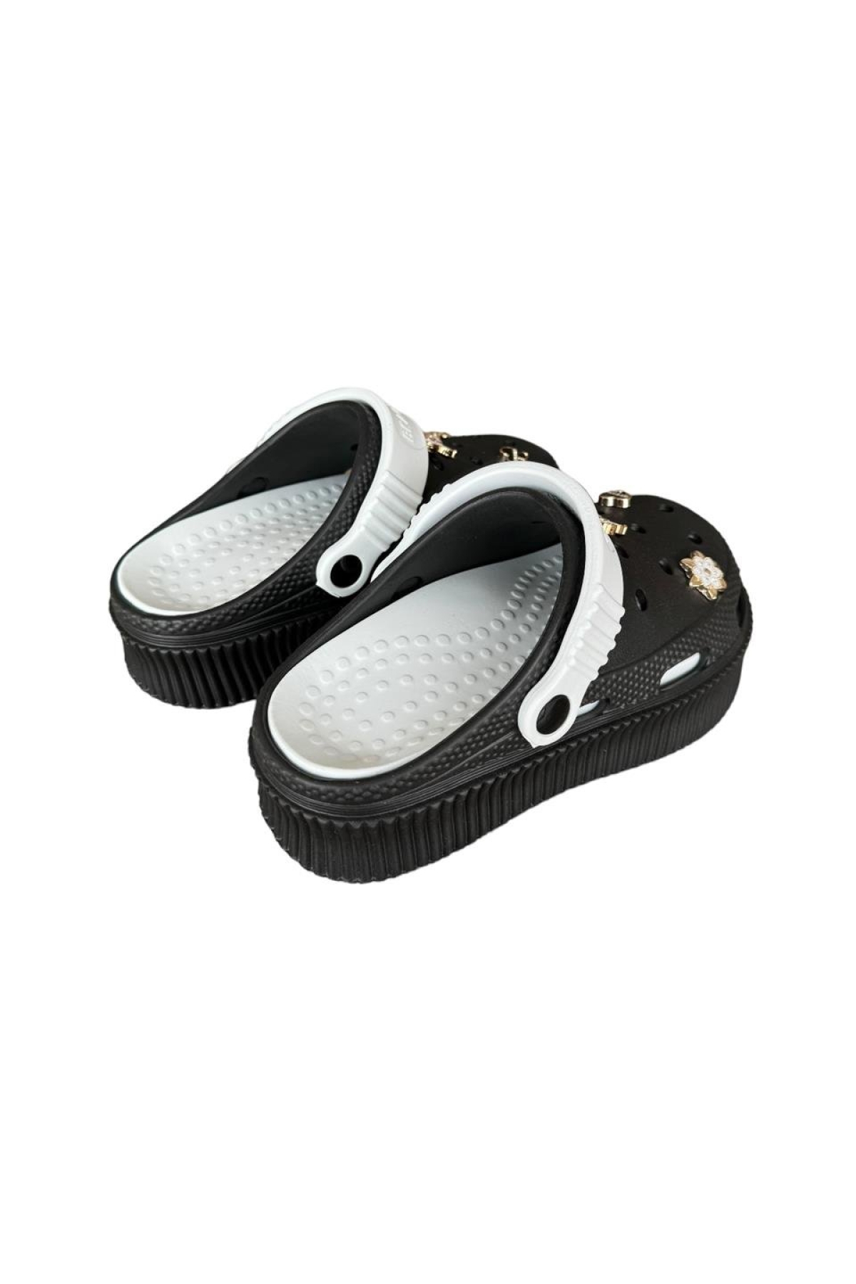 Yüksek Taban Taşlı Kadın Sandalet SİYAH - BEYAZ - Görsel 6