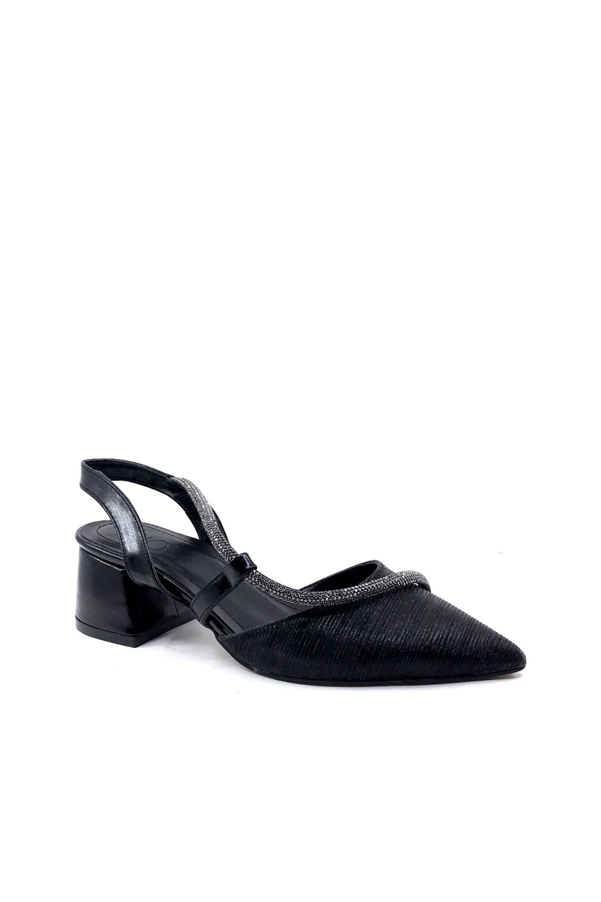 854 Lp 5 Cm Siyah Simli Kadın Topuklu Ayakkabı - Görsel 3