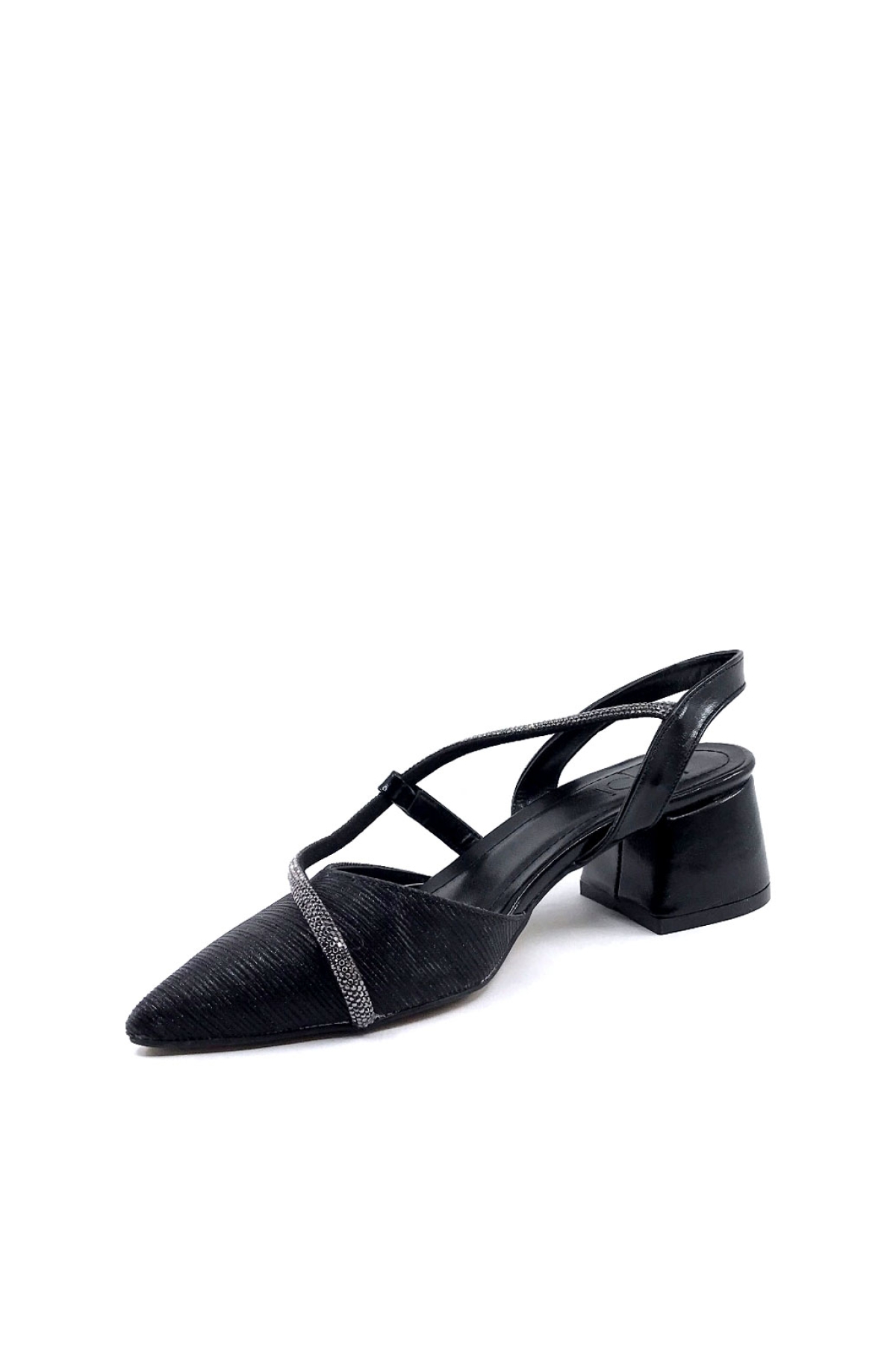 854 Lp 5 Cm Siyah Simli Kadın Topuklu Ayakkabı - Görsel 4