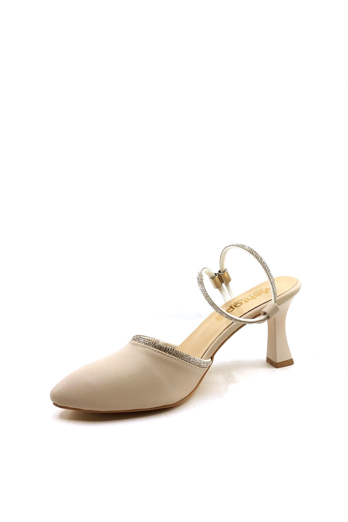 Mh 7,5 Cm Ten Taşlı Karnıyarık Kadın Topuklu Ayakkabı - Görsel 4