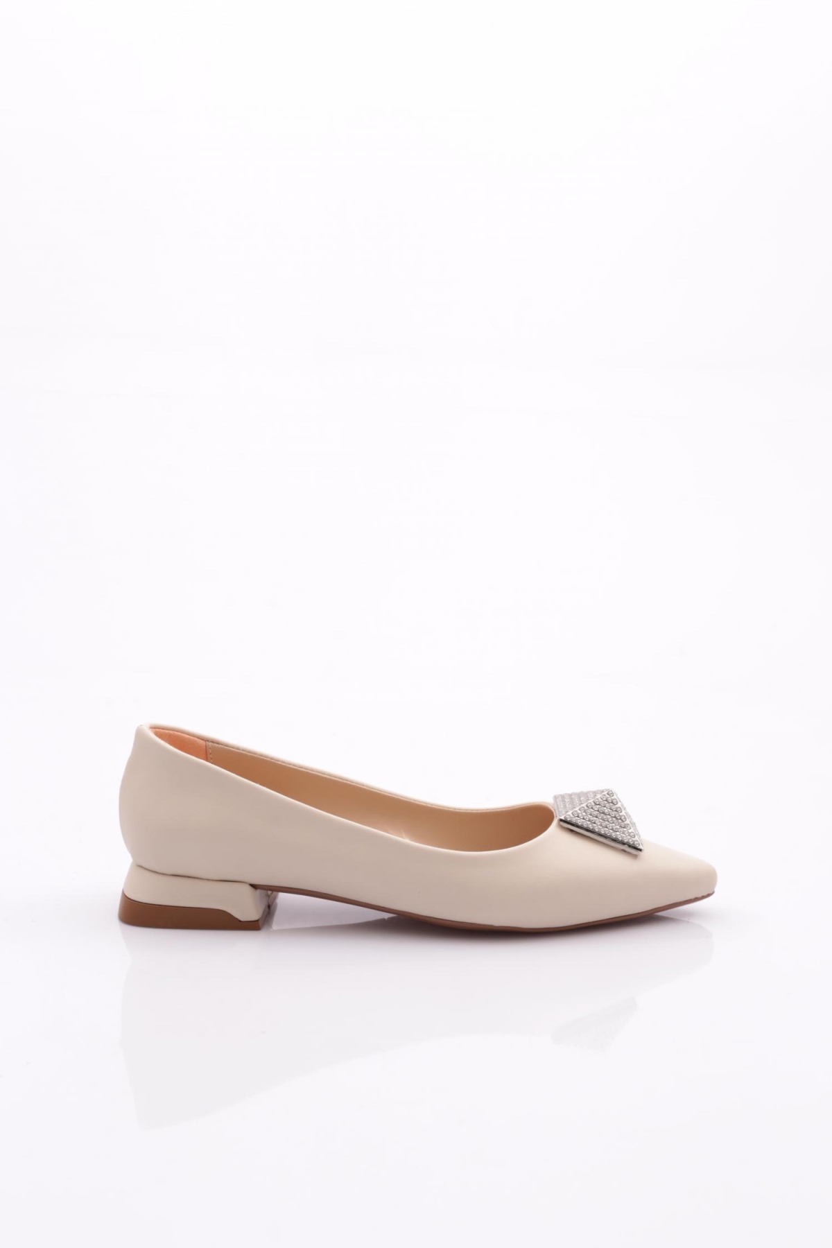 2807 Kadin Sivri Burun Kristal Taş Tokali Galvaniz Ökçeli Babet - Görsel 2