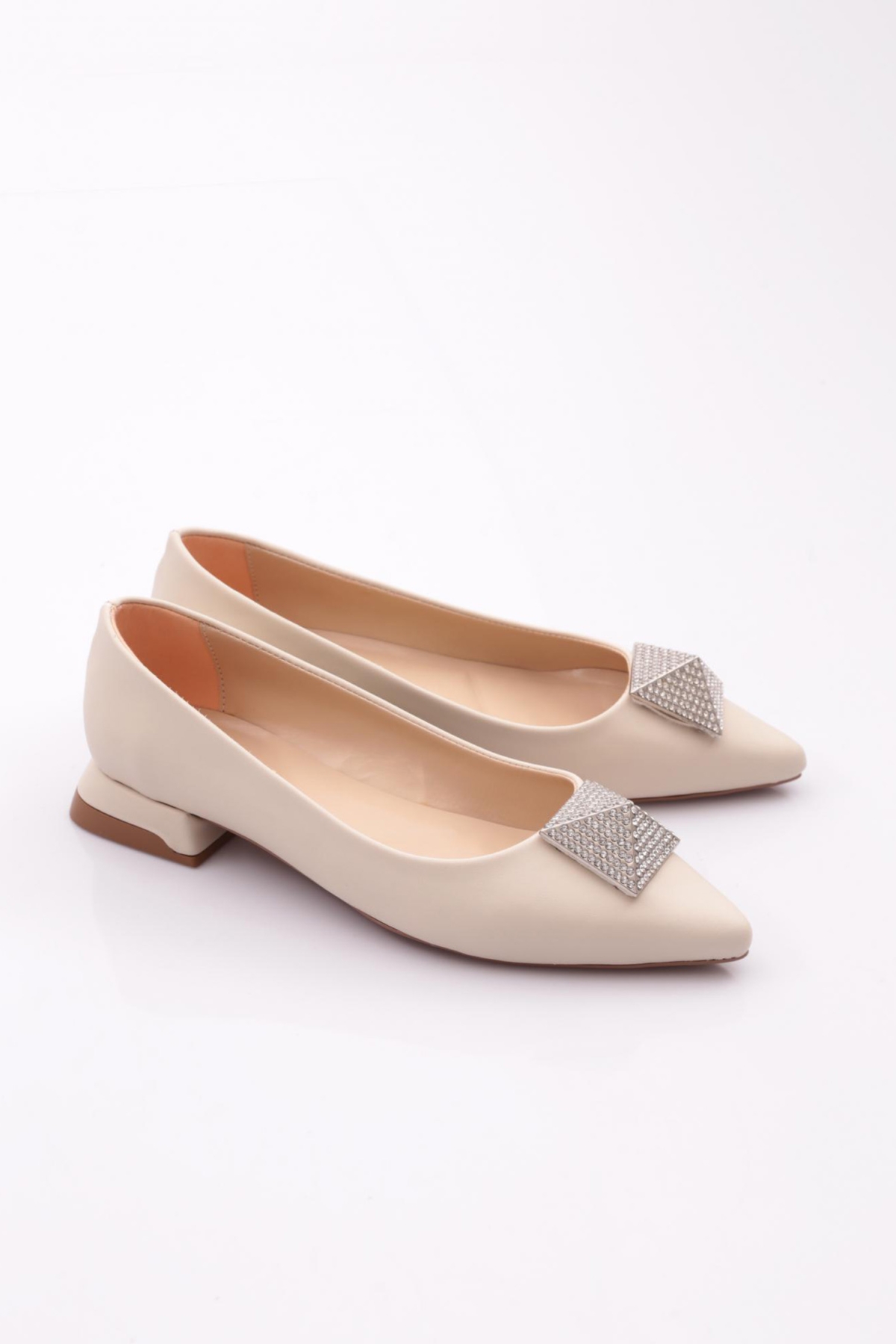 2807 Kadin Sivri Burun Kristal Taş Tokali Galvaniz Ökçeli Babet - Görsel 3