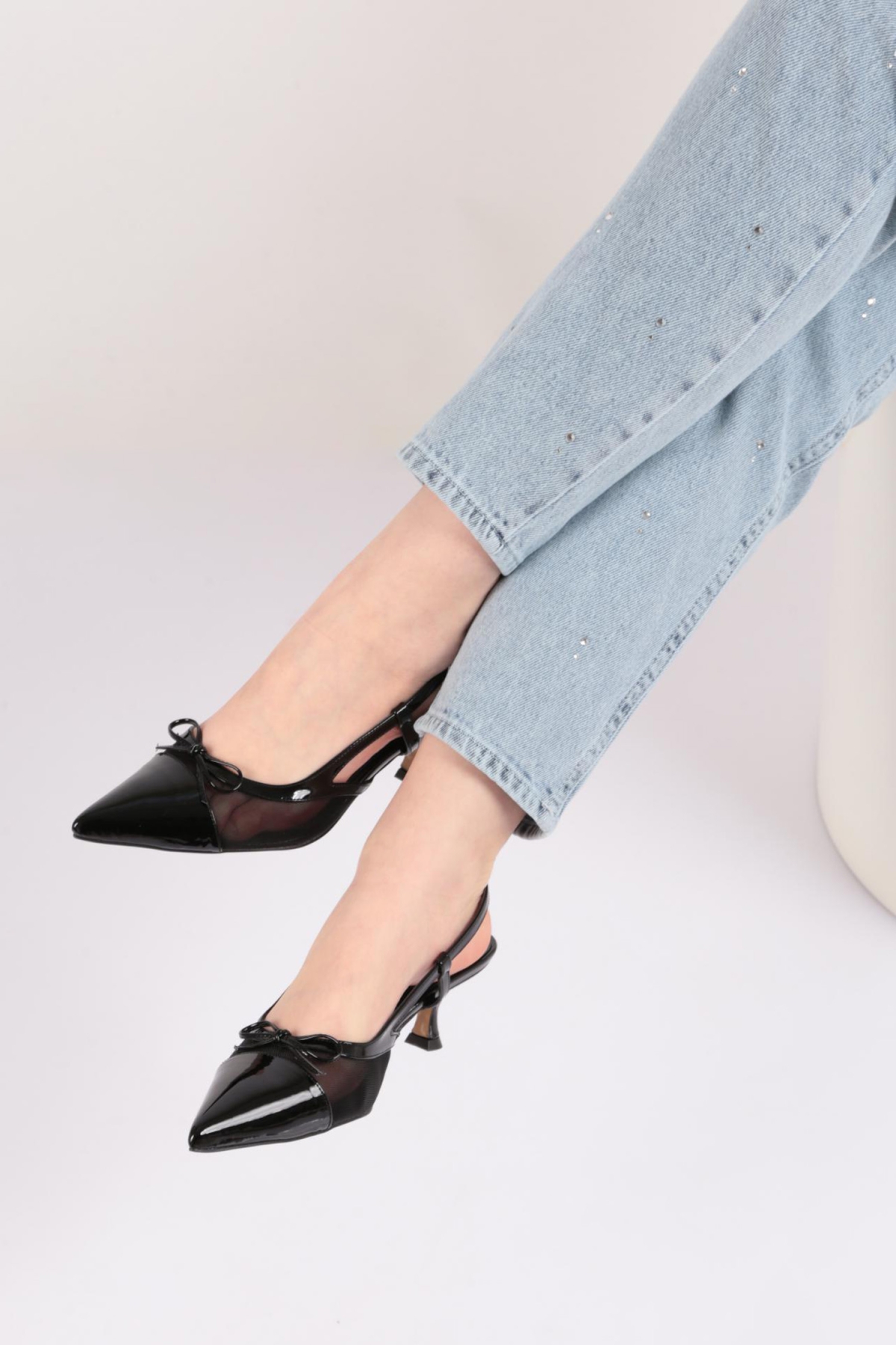 6856 Kadin İp Kurdela Desenli Topuklu Ayakkabi - Görsel 6