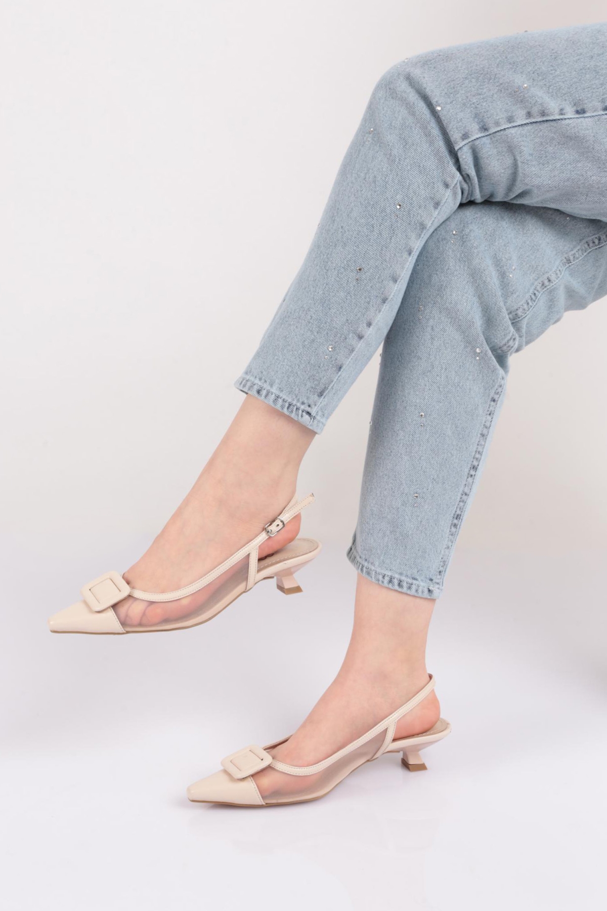 6355 Kadin Tokali Arkadan Bağlamali Topuklu Ayakkabi - Görsel 6