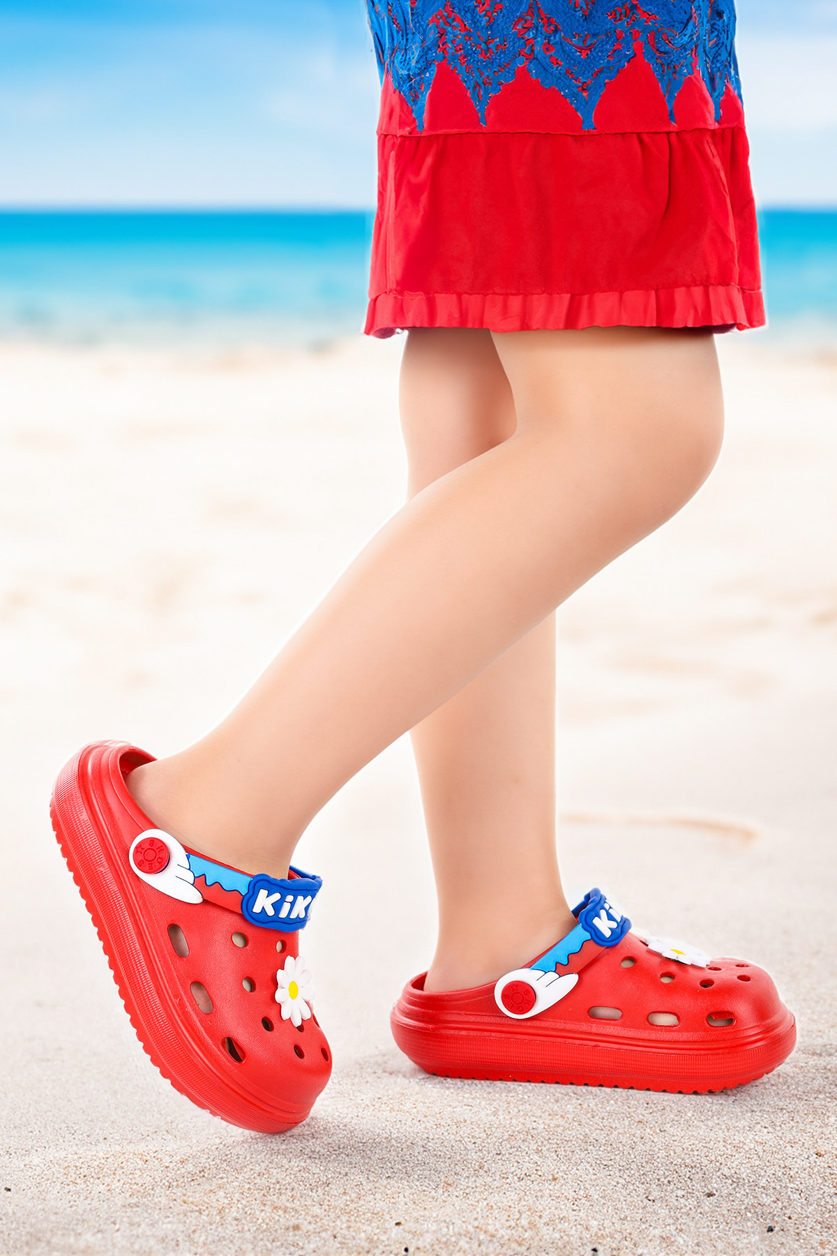 Printed Eva Plaj Havuz Okul Kreş Kız Çocuk Terlik Kırmızı - Görsel 2