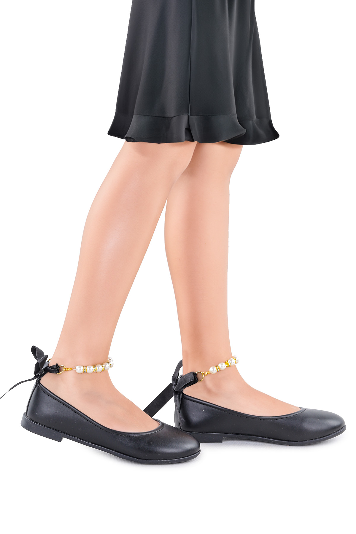 Cilt İncilli Lastikli Kız Çocuk Babet Ayakkabı Arç 01 Siyah - Görsel 2