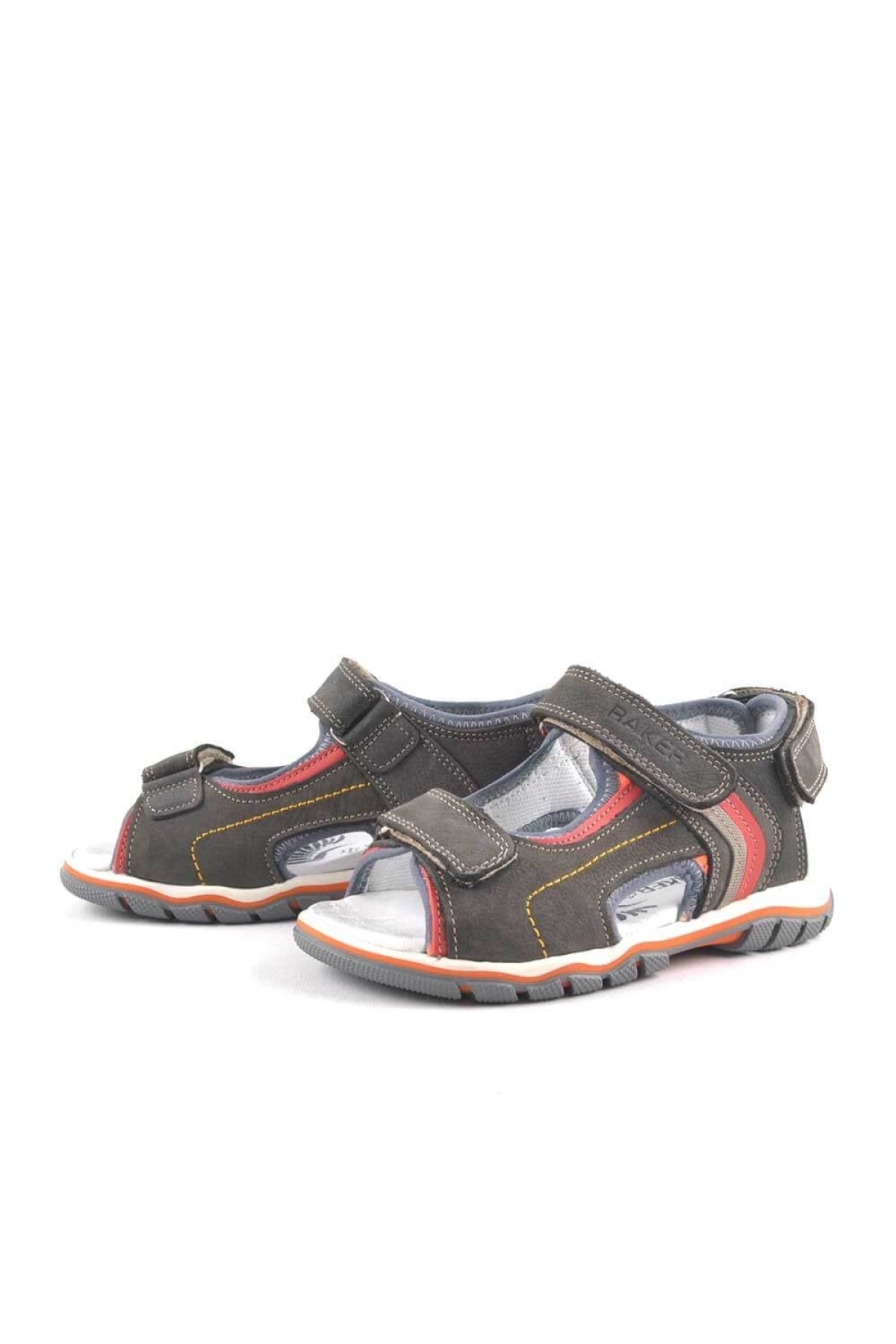 Hakiki Deri Gri Cırt Cırtlı Erkek Çocuk Sandalet - Görsel 4