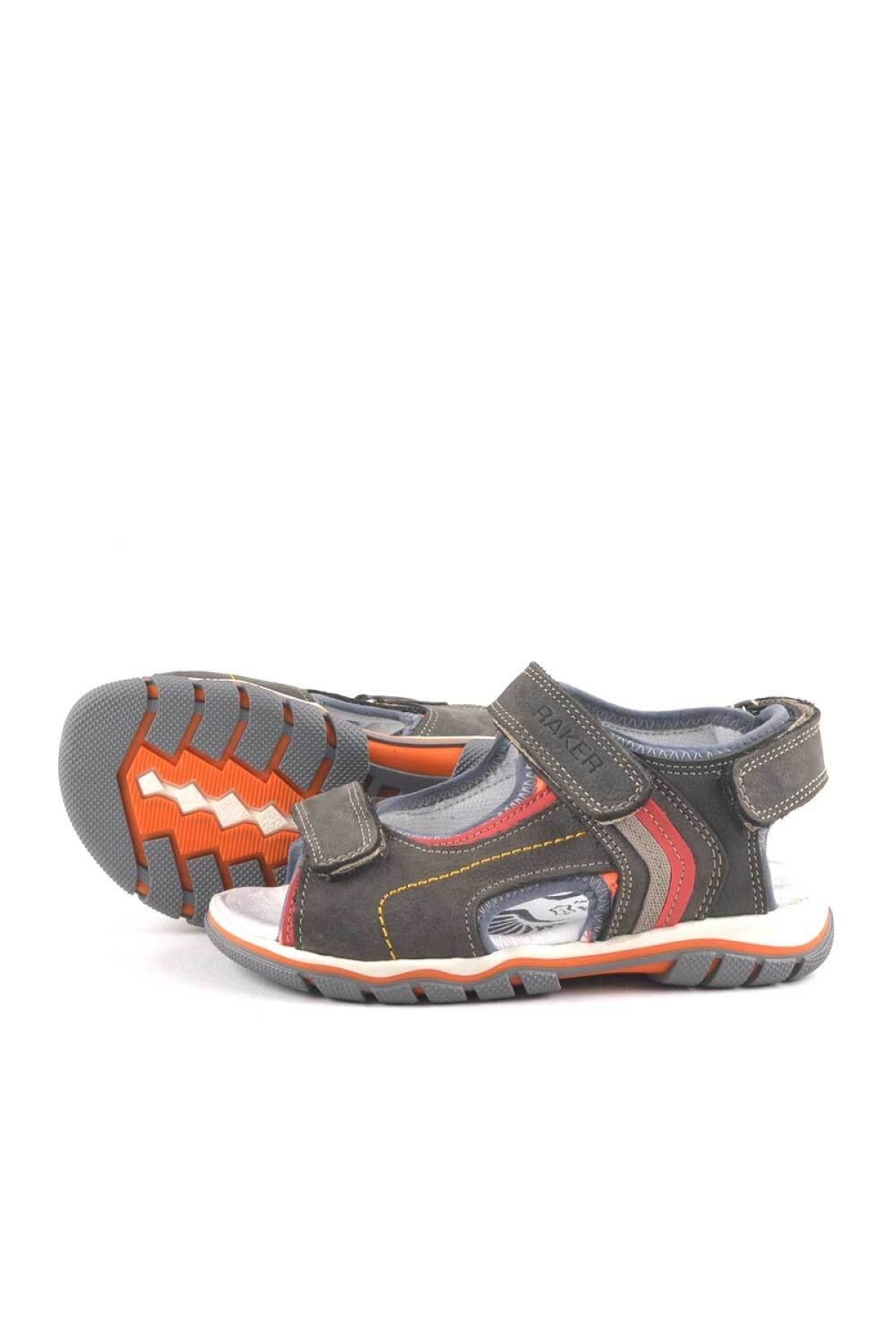 Hakiki Deri Gri Cırt Cırtlı Erkek Çocuk Sandalet - Görsel 5