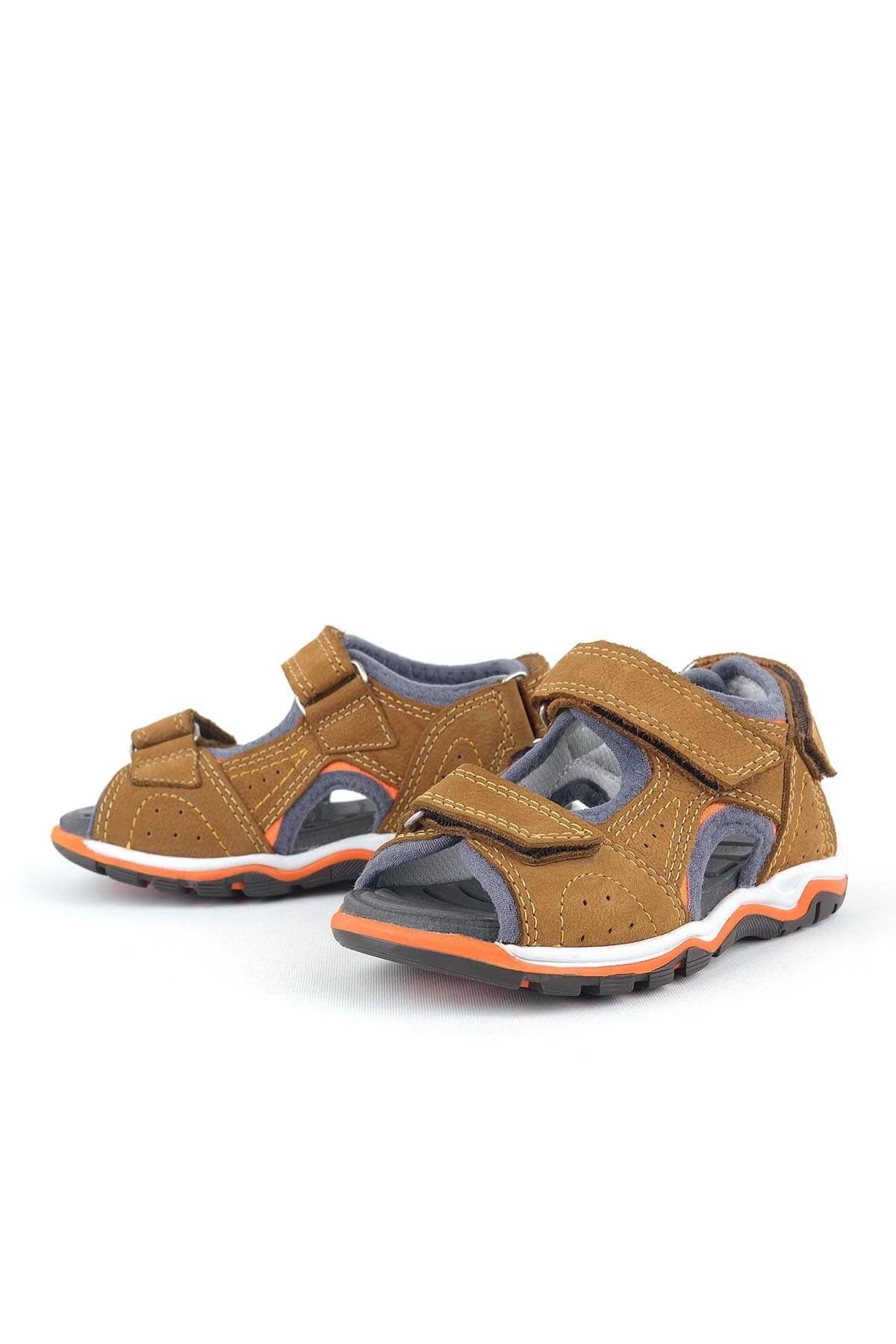 Hakiki Deri Taba Turuncu Erkek Çocuk Sandalet - Görsel 4