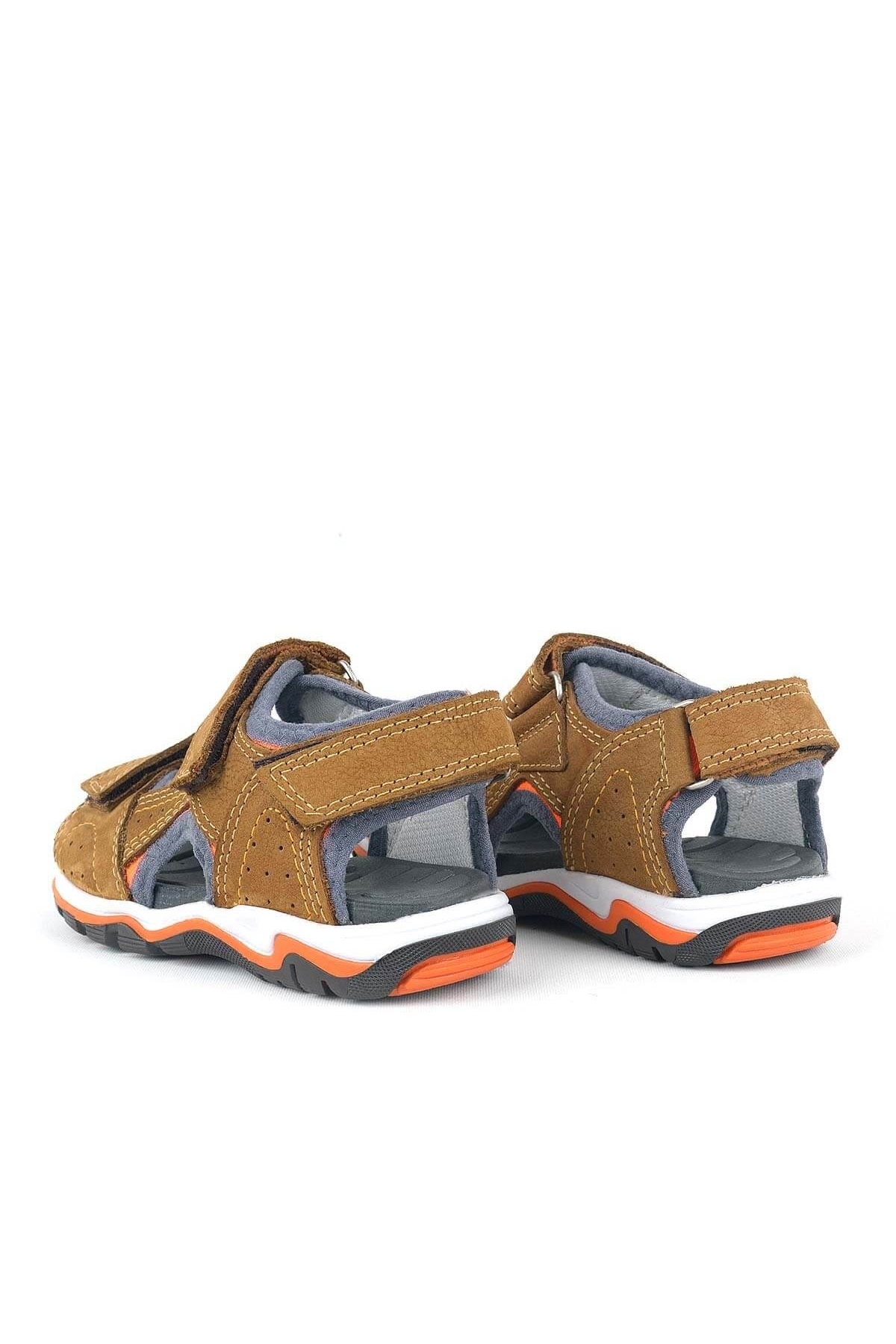 Hakiki Deri Taba Turuncu Erkek Çocuk Sandalet - Görsel 6
