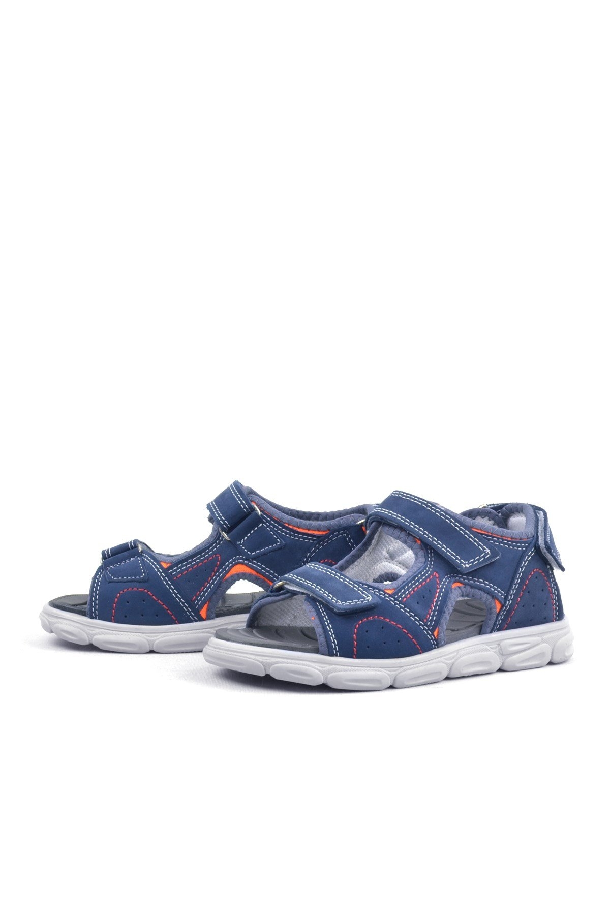 Hakiki Deri Lacivert Cırtlı Çocuk Sandalet - Görsel 6