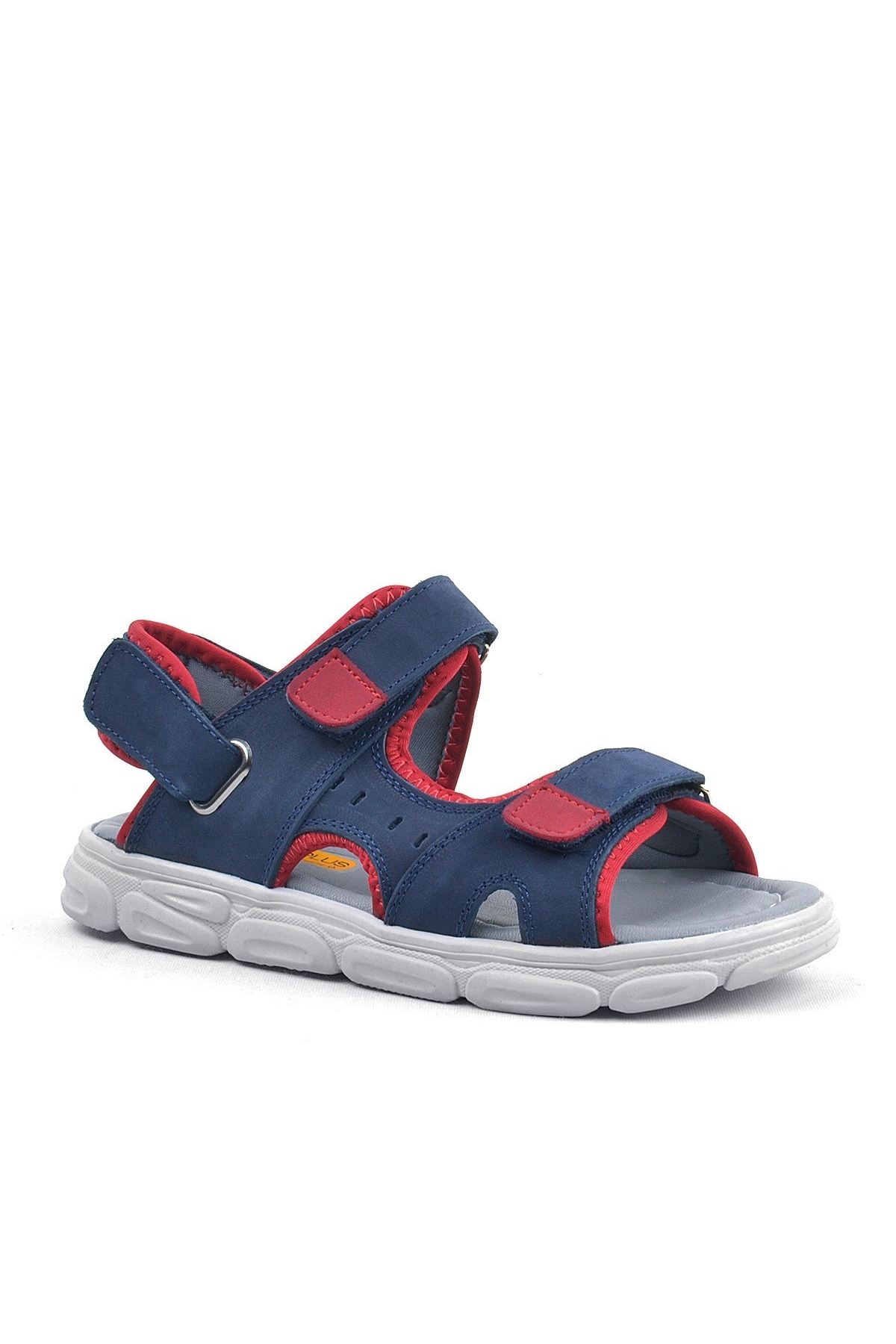Hakiki Deri Lacivert-Kırmızı Cırtlı Çocuk Sandalet - Görsel 2
